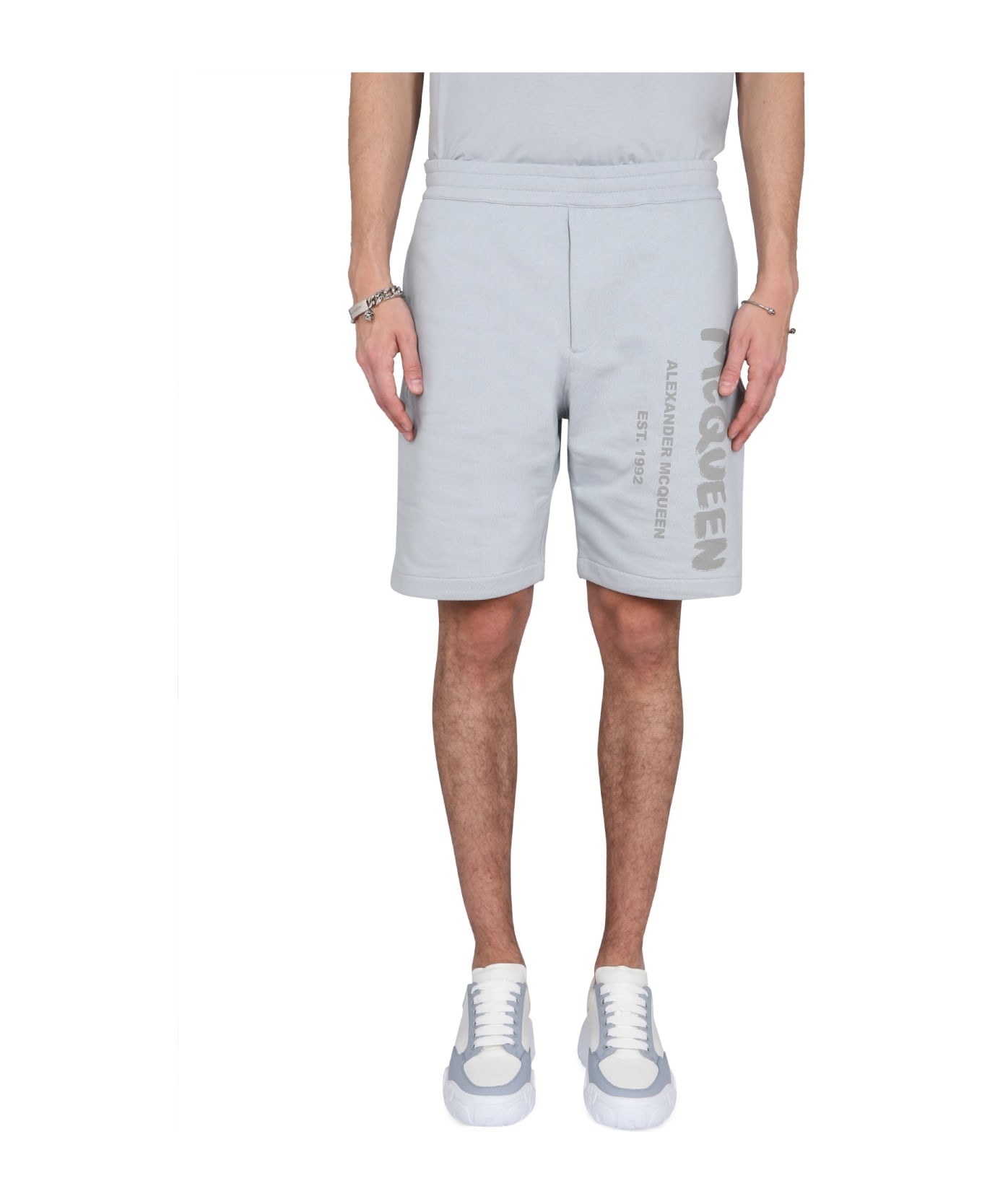 Bermuda Shorts With Graffiti Logo Print - 1