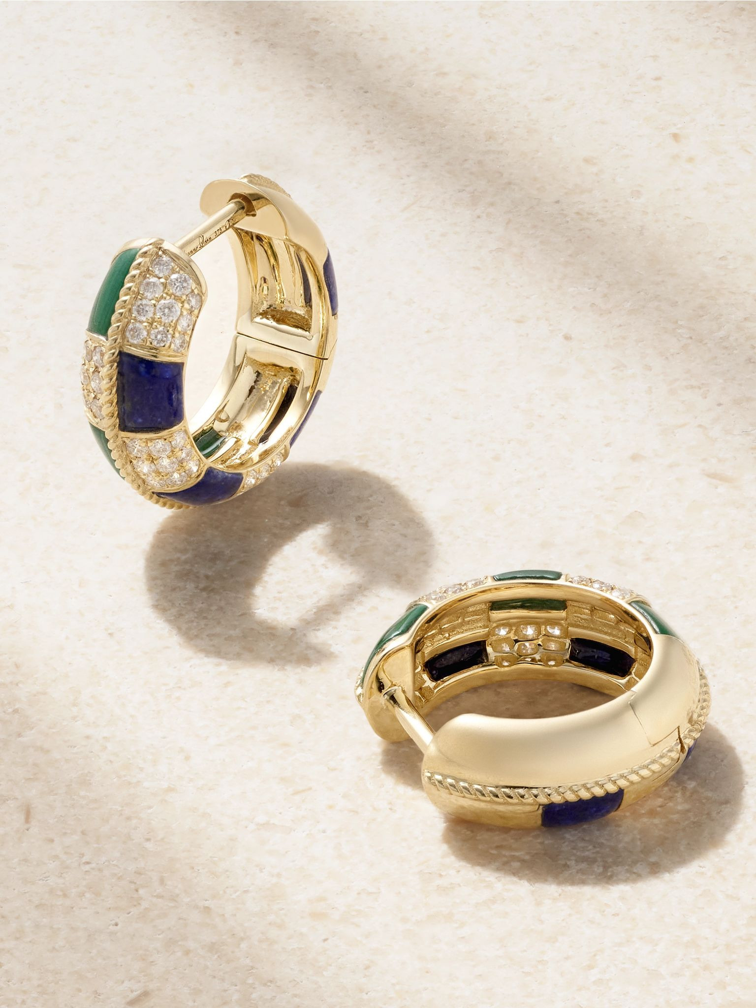 Mini Créoles 9-karat gold multi-stone hoop earrings Gold - 3