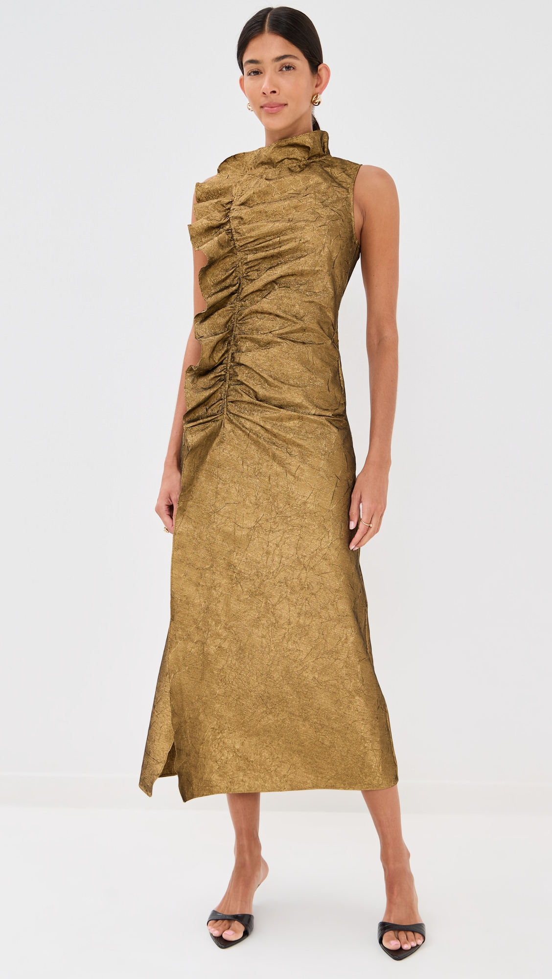 Demetria Sleeveless Ruched Front Midi Dress - 6