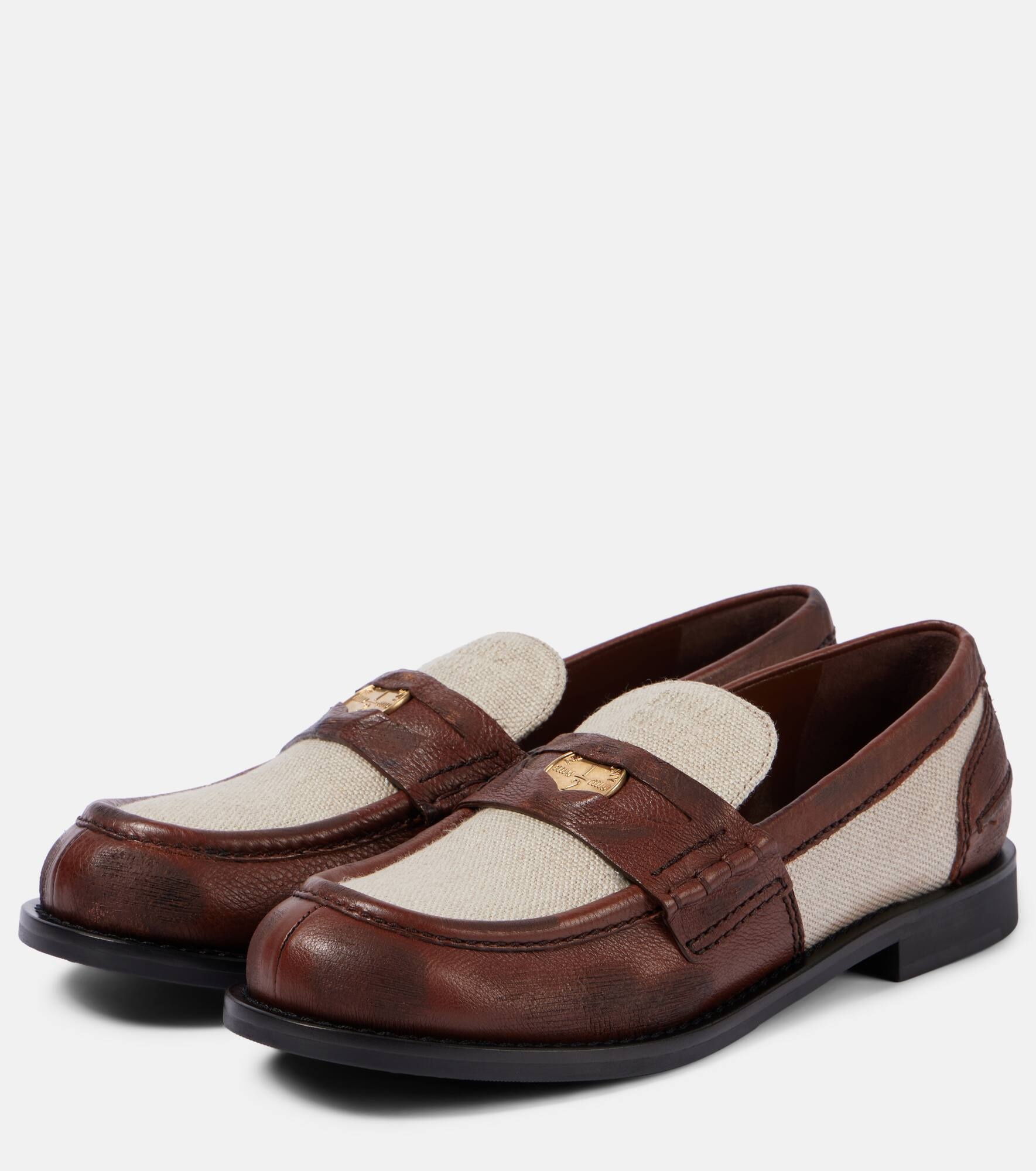 Logo leather-trimmed loafers - 5