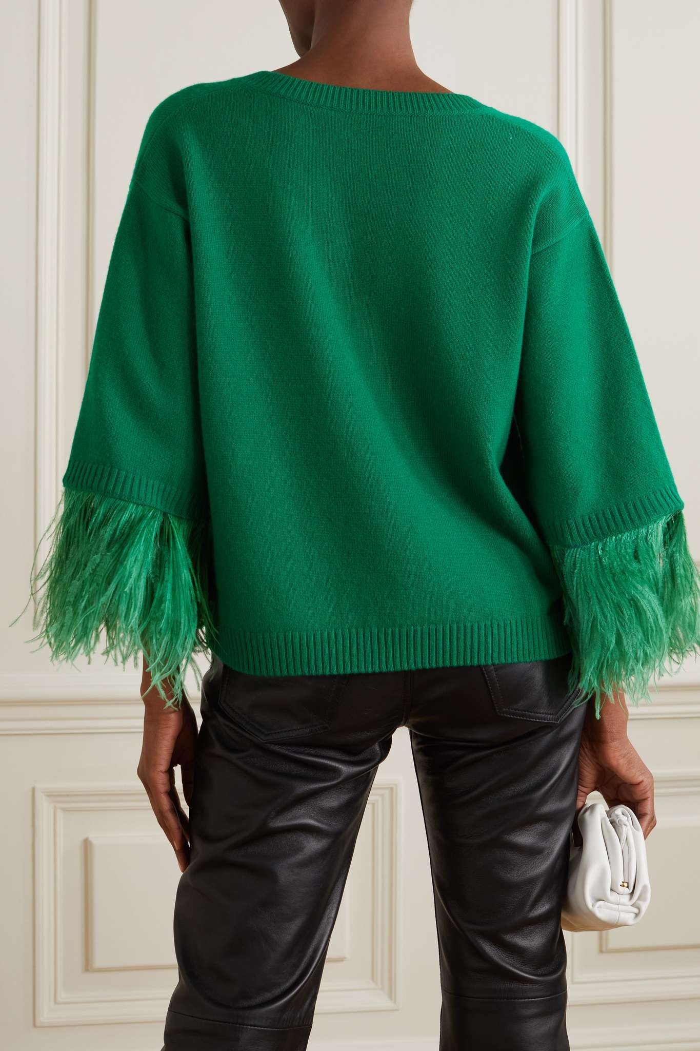 Feather-trimmed wool and cashmere-blend sweater - 4