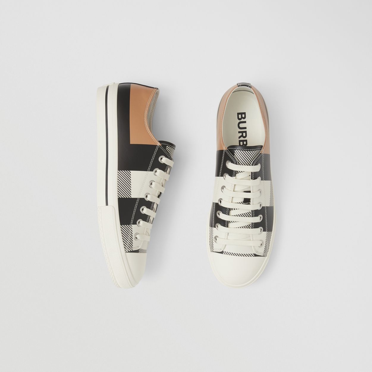 Check Print Leather Sneakers - 6