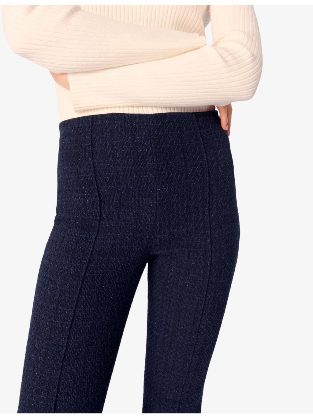 Metallic-weave flared-leg high-rise tweed trousers - 5