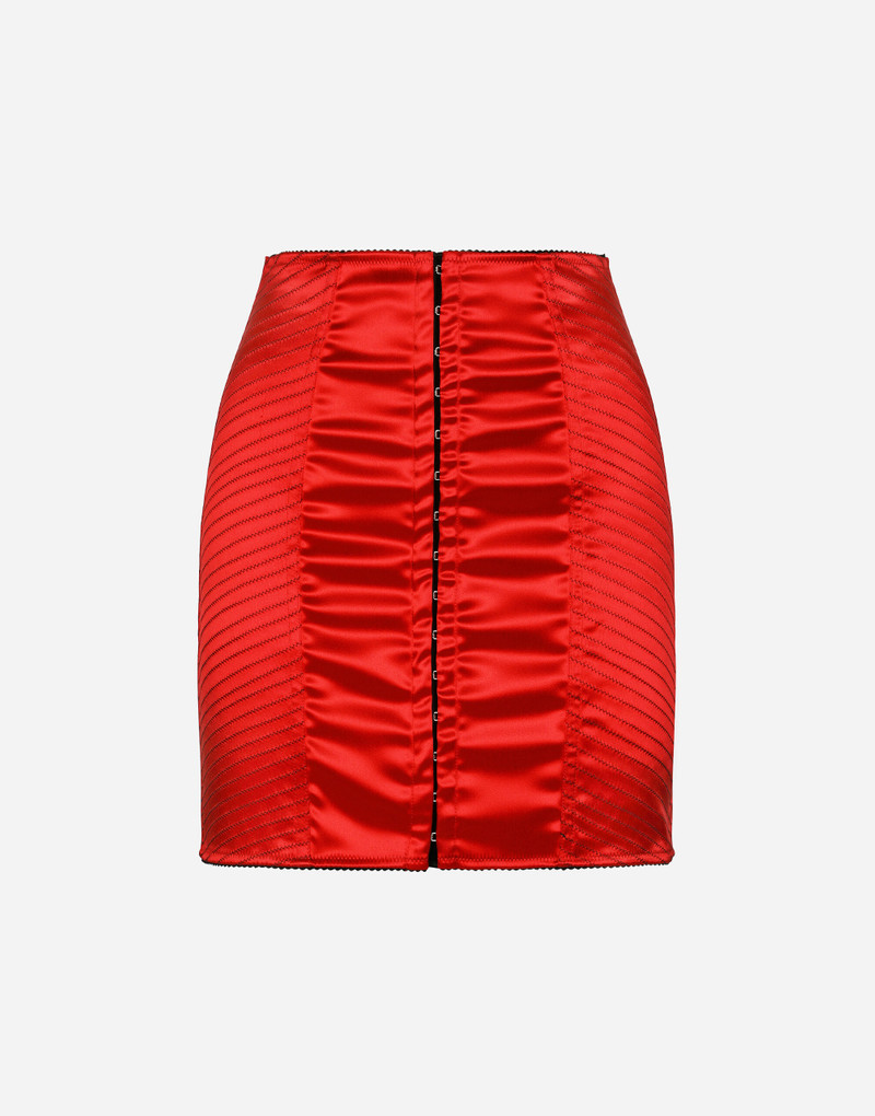 Satin miniskirt with hook-and-eye fastenings 1