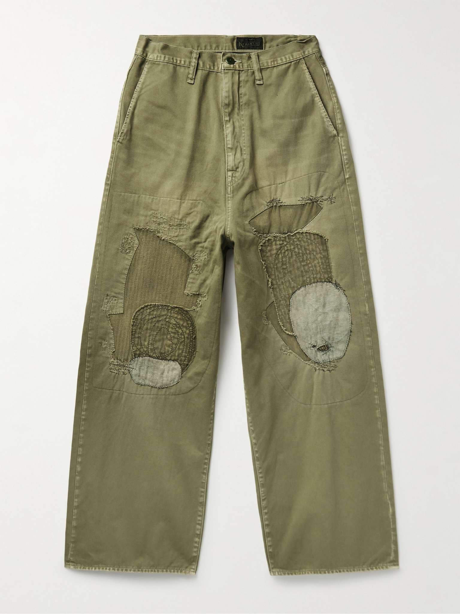 KAPITAL Katsuragi Tapered Appliquéd Distressed Cotton-Twill