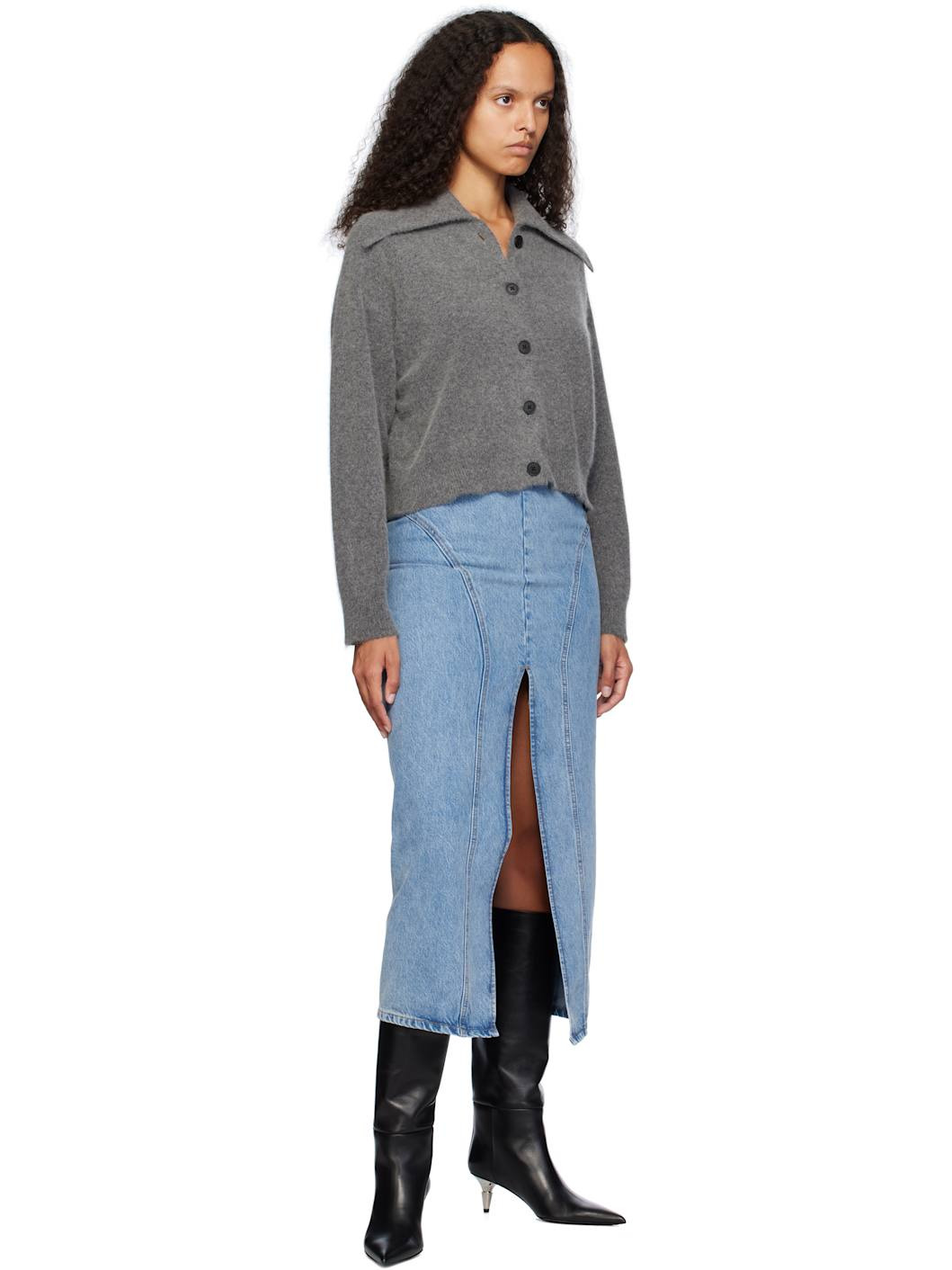 Blue Slim-Fit Denim Midi Skirt - 4