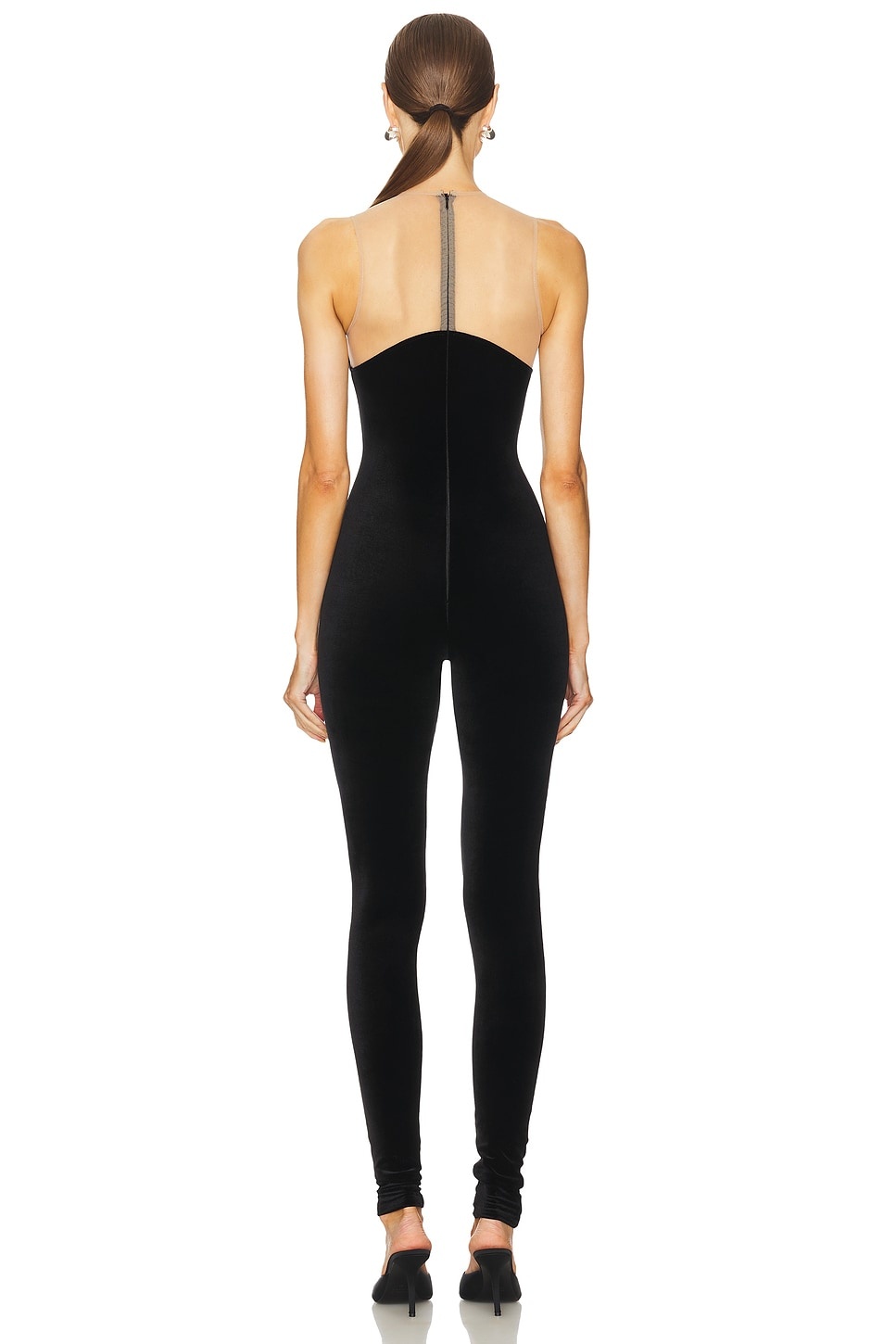 Wave Neckline Velvet Catsuit - 3