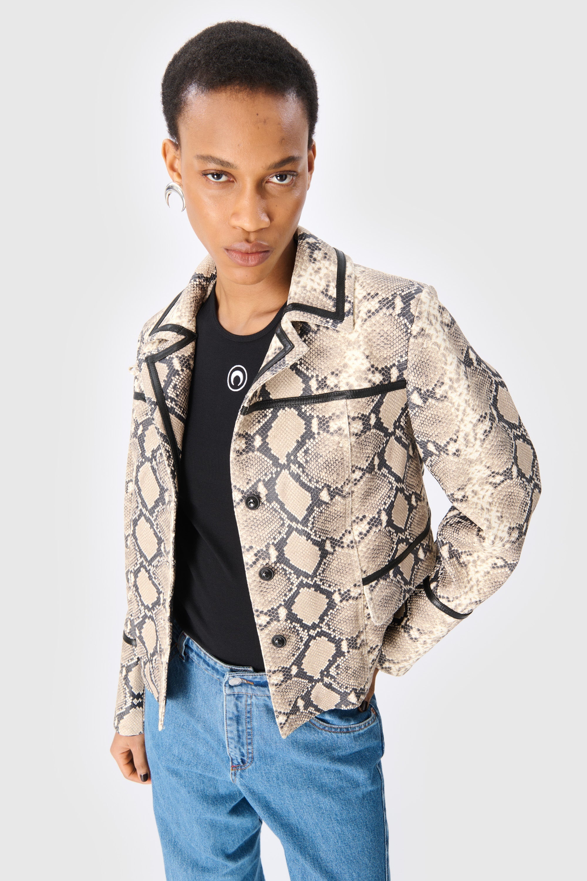 Python Printed Leather Boxy Jacket - 3