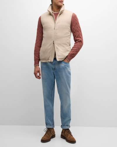 Brunello Cucinelli Men's Wool-Cashmere Chevron Full-Zip Vest outlook