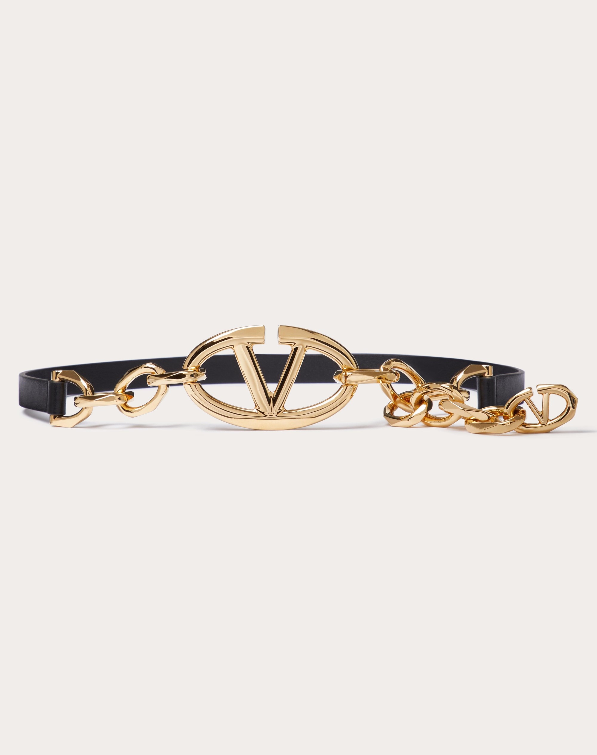 VLOGO SIGNATURE SHINY CALFSKIN BELT WITH CHAIN - 1