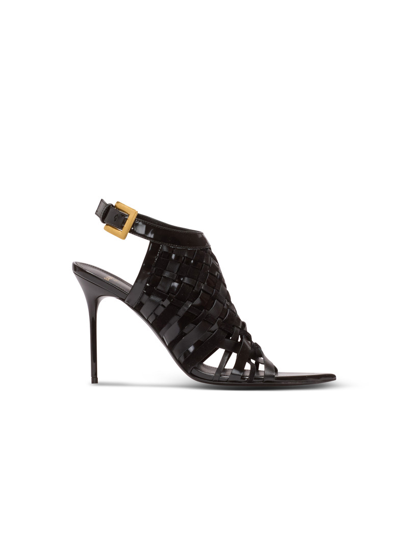 Fringed patent leather sandals 1
