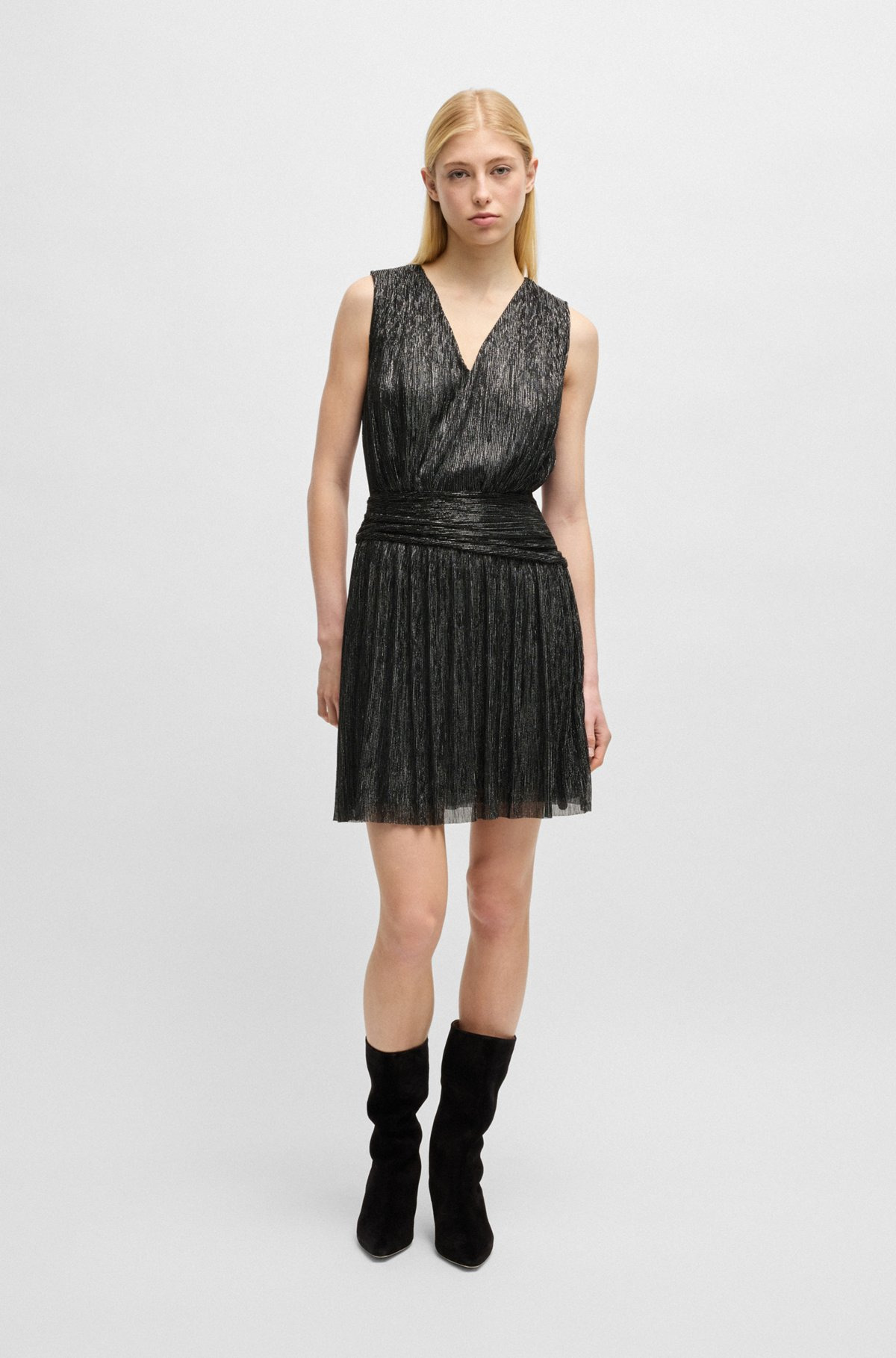 PLISSÉ PLEAT WRAP-FRONT DRESS WITH RUFFLE HEM - 2