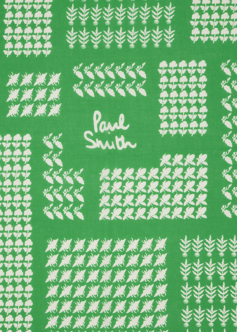 Green Contrast Motif 'Bandana' Cotton Scarf 3