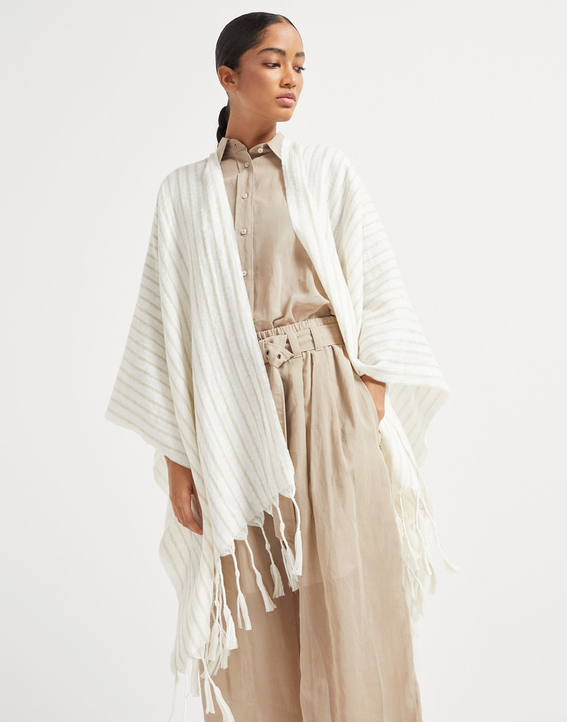 Sparkling striped wool and linen double knit poncho - 1