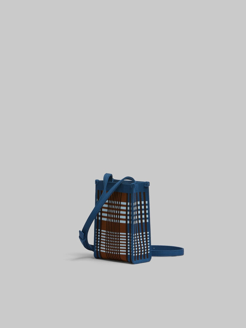 Marni BLUE AND BROWN JACQUARD CHECK MINI SHOULDER BAG outlook