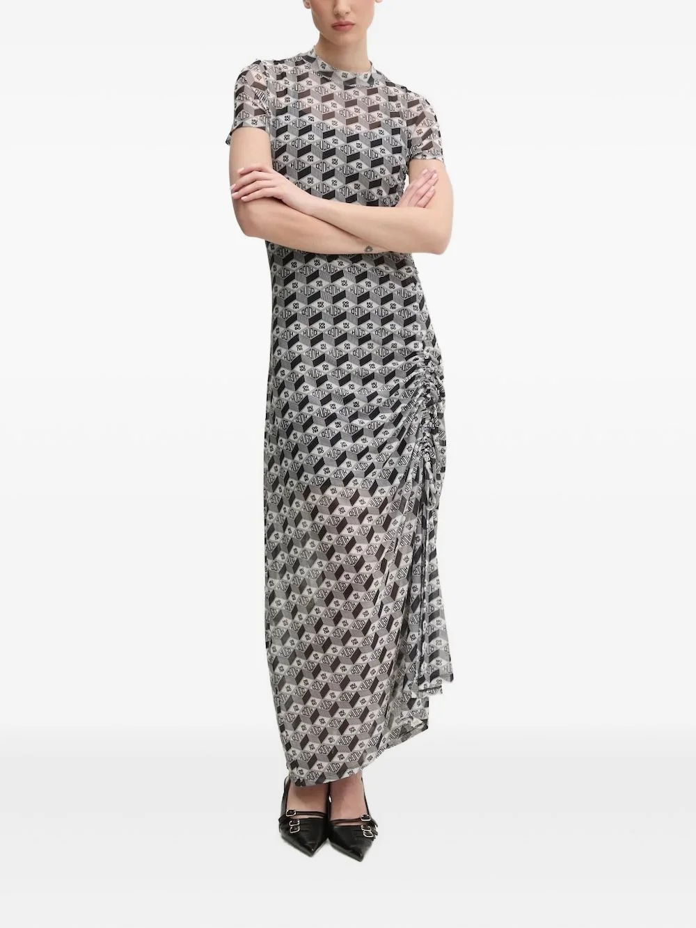 logo-print gathered maxi dress - 1