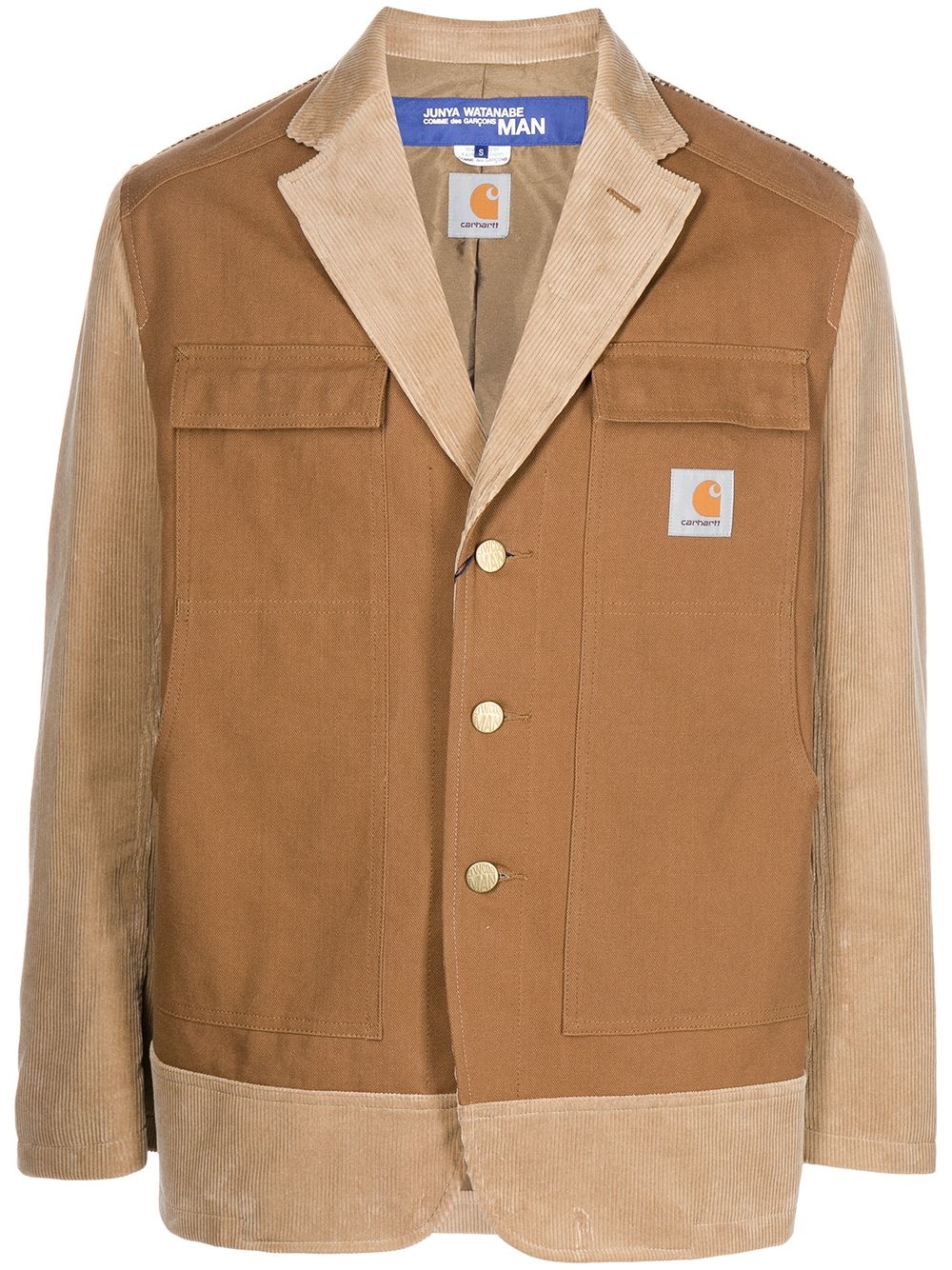 two-tone corduroy-panel blazer - 1