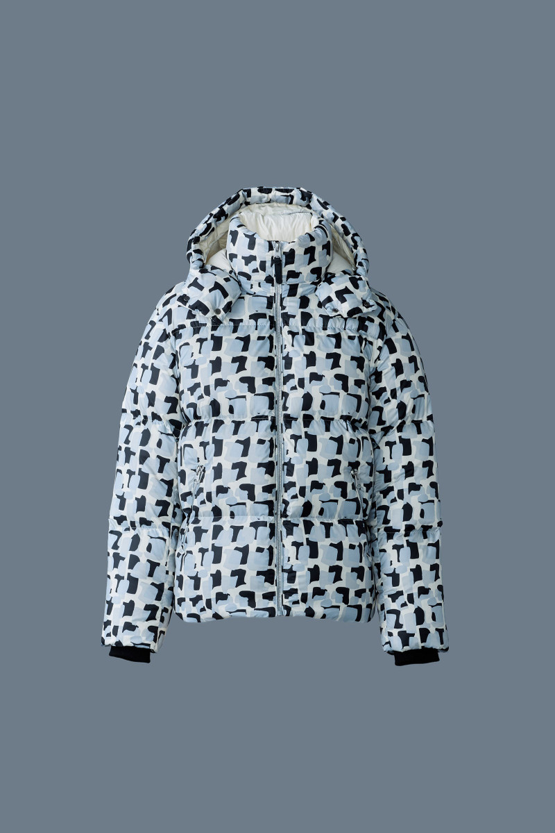 KENT-NV Tile graphic pattern down jacket with hood 1