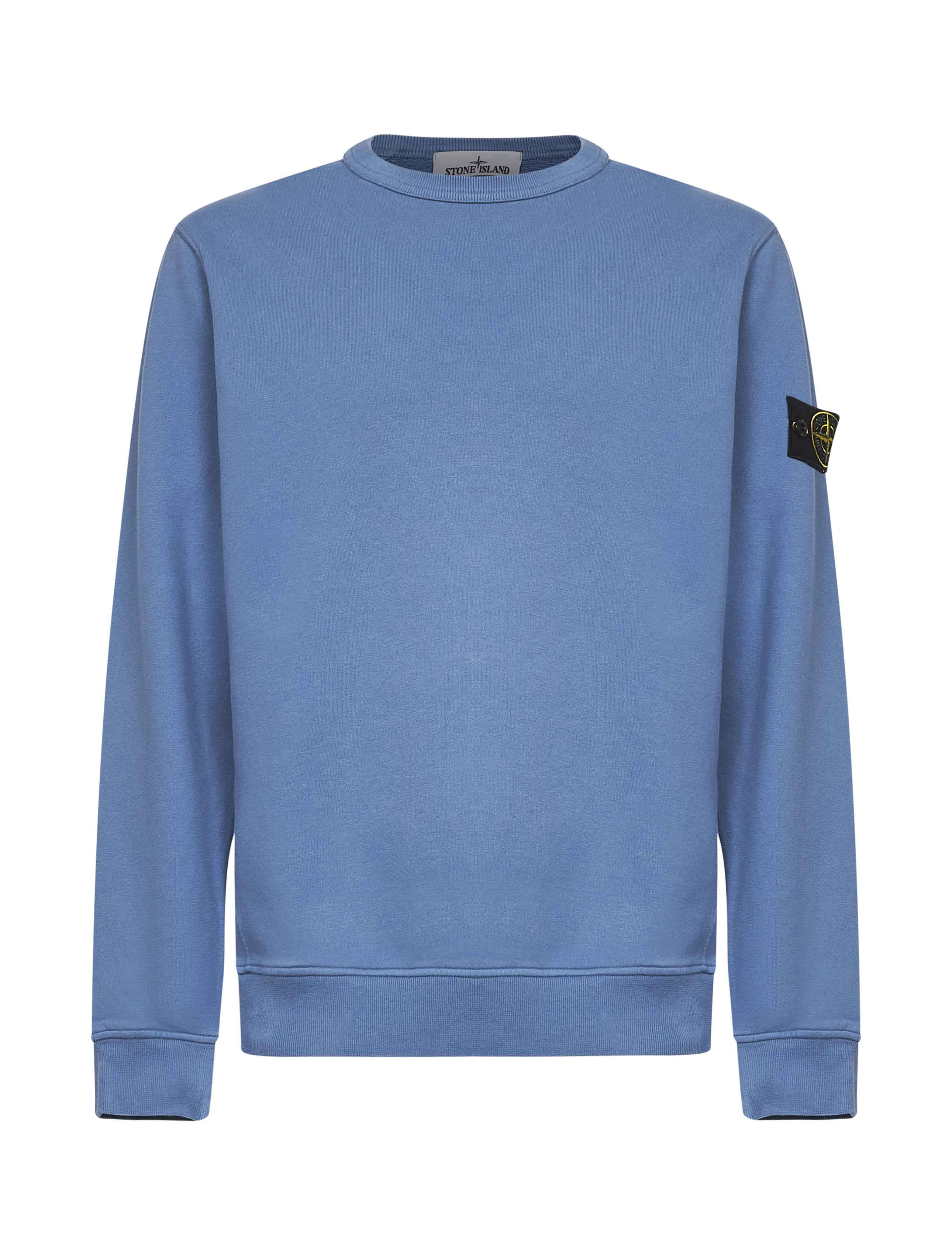 Stone Island Men Steel Blue Brushed Organic Cotton Crewneck Sweatshirt - 1