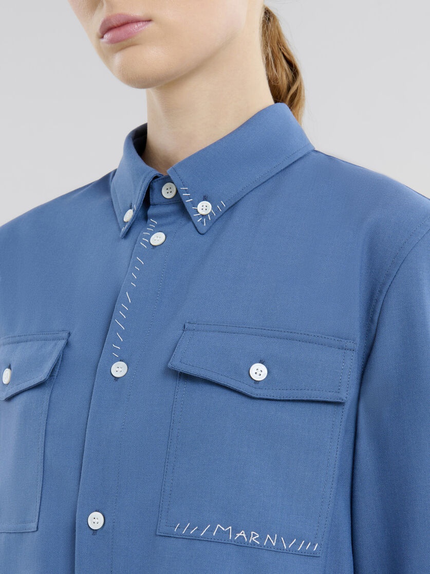 BLUE TROPICAL WOOL CROPPED SHIRT WITH MARNI MENDING - 5