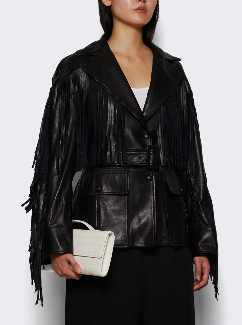 NOUR HAMMOUR Cassidy Leather Fringe Jacket Black outlook