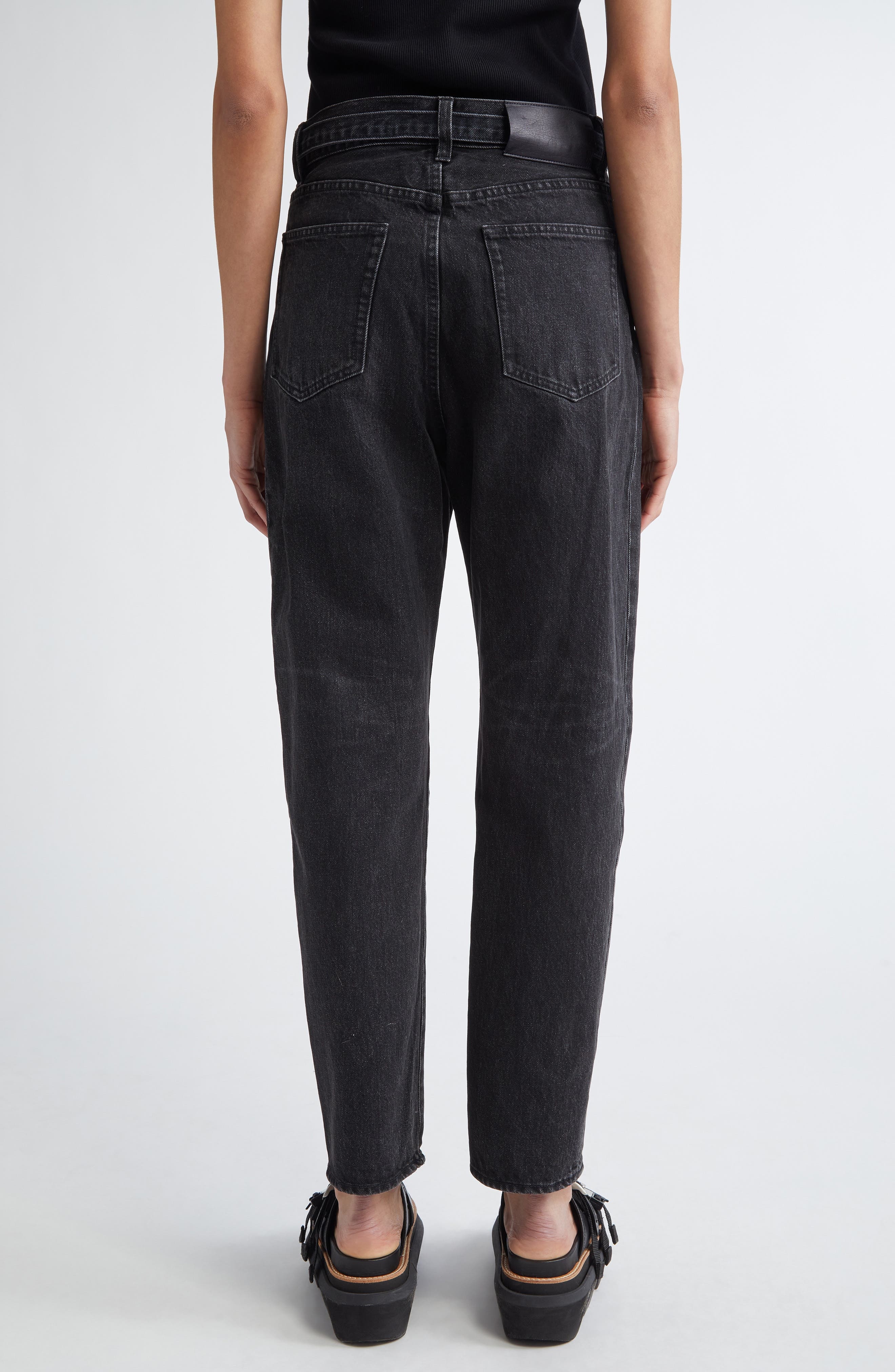 Sacai Belted Straight Leg Jeans in Black at Nordstrom - 3