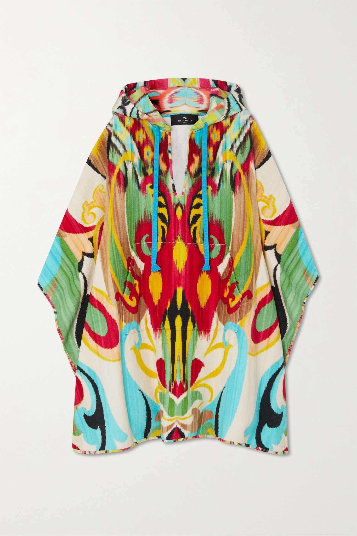 Hooded printed cotton-terry poncho - 1