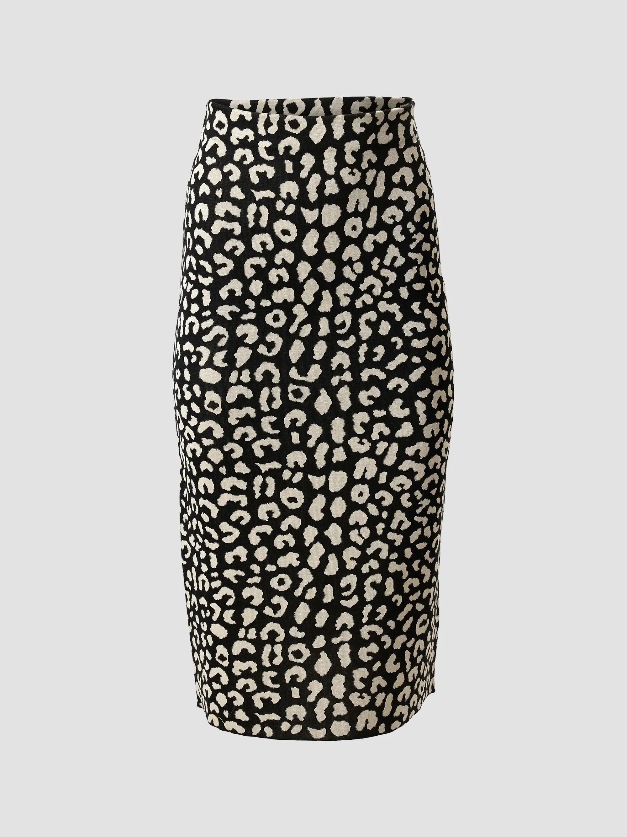 Women's Leopard Silk-Blend Knee-Length Pencil Skirt - Black Multi - 1