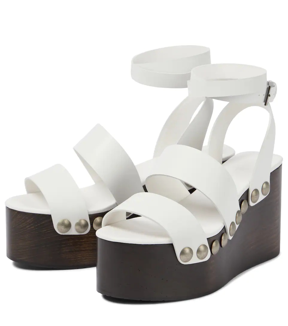 Leather wedge sandals - 5