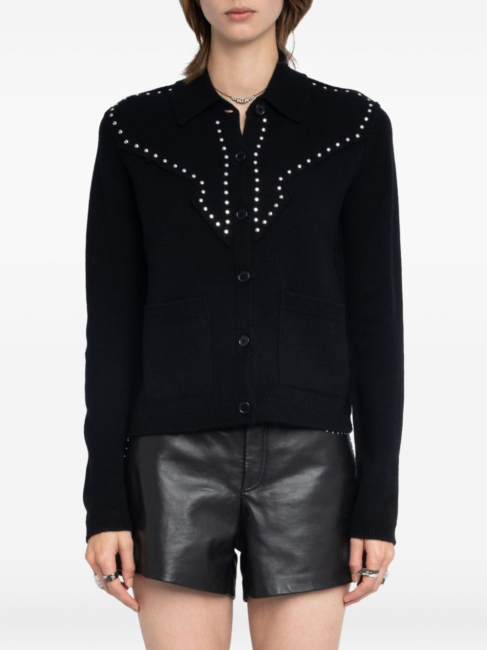 stud-embellished crew-neck cardigan - 4