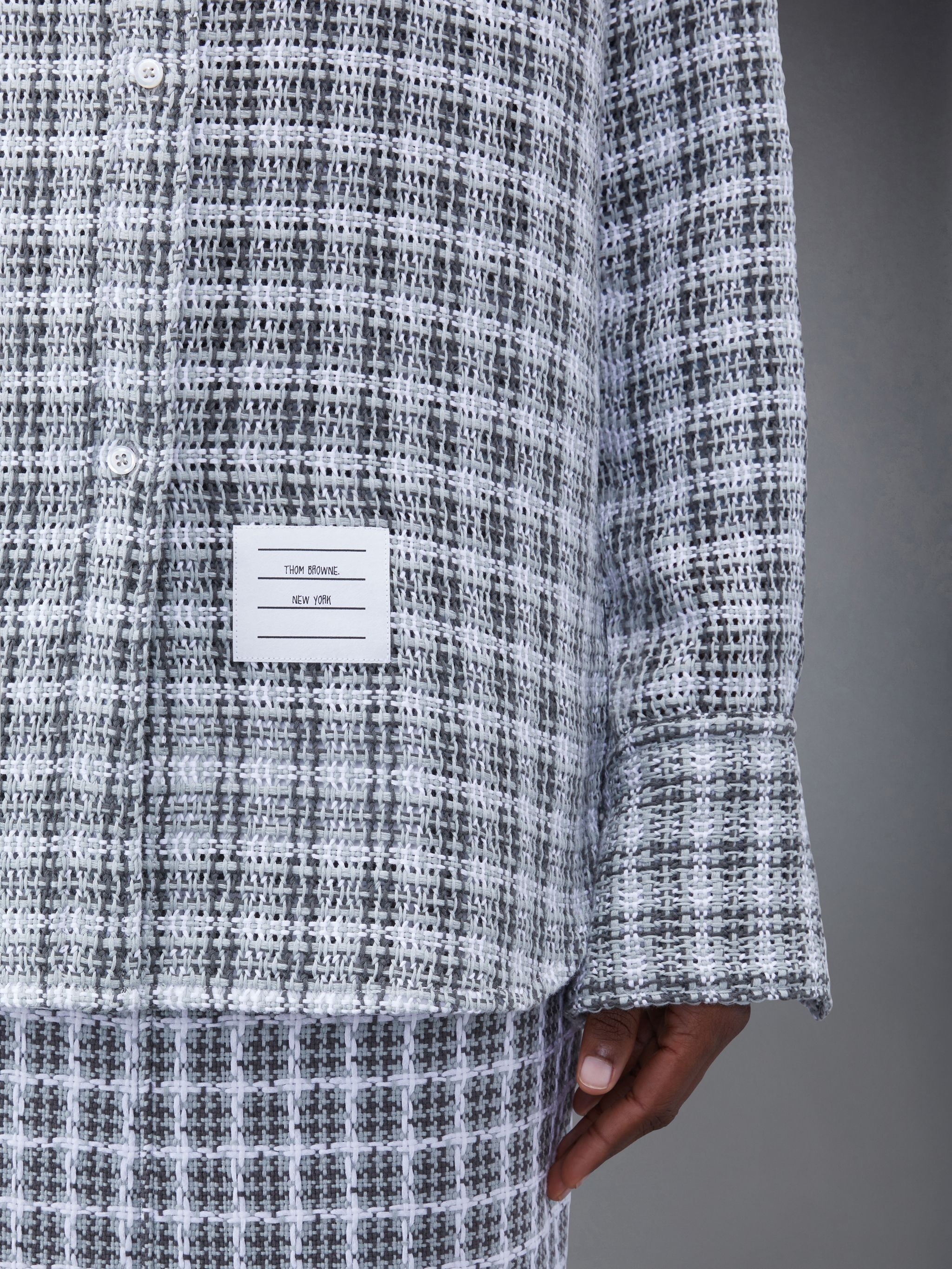 Check Crochet Tweed Oversized Shirt - 5