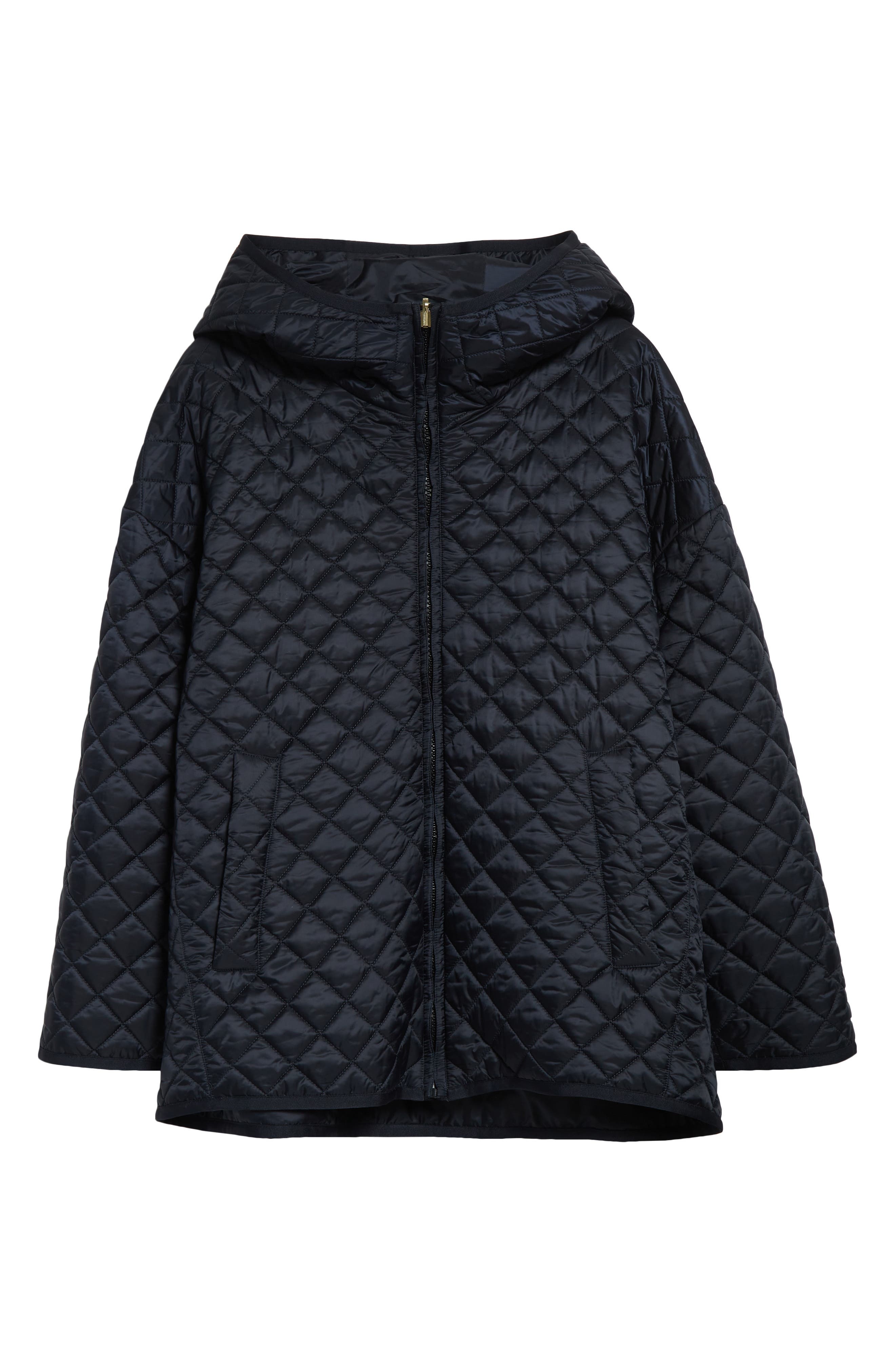 Max Mara Leo Diamond Quilted Cameluxe Hooded Jacket in Midnight Blue at Nordstrom - 6