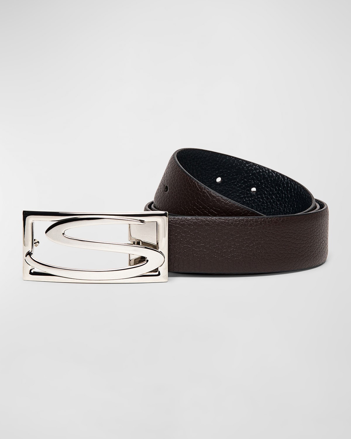 Men's Rectangle S-Buckle Reversible Leather Belt - 1