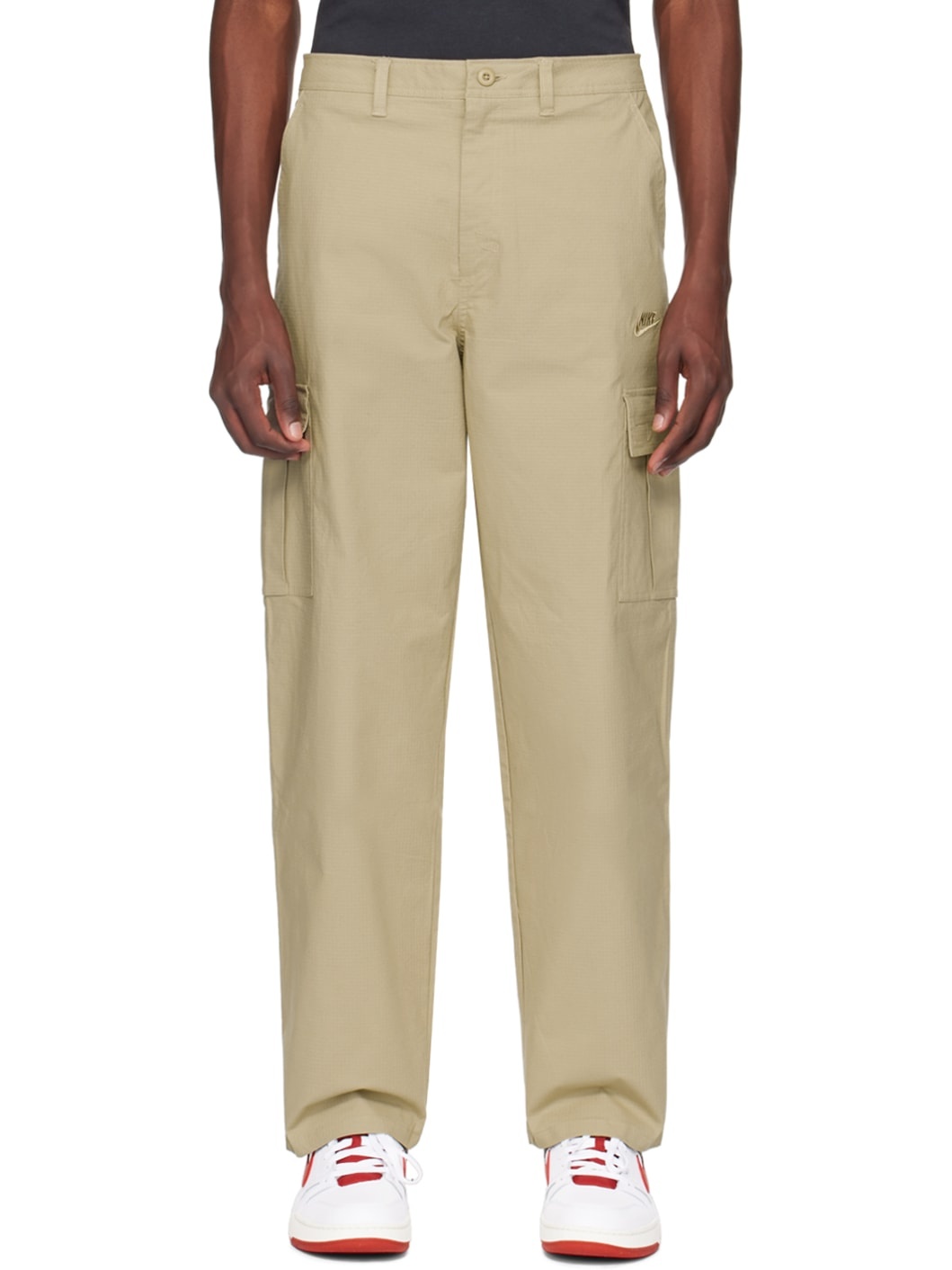 Khaki Embroidered Cargo Pants - 1