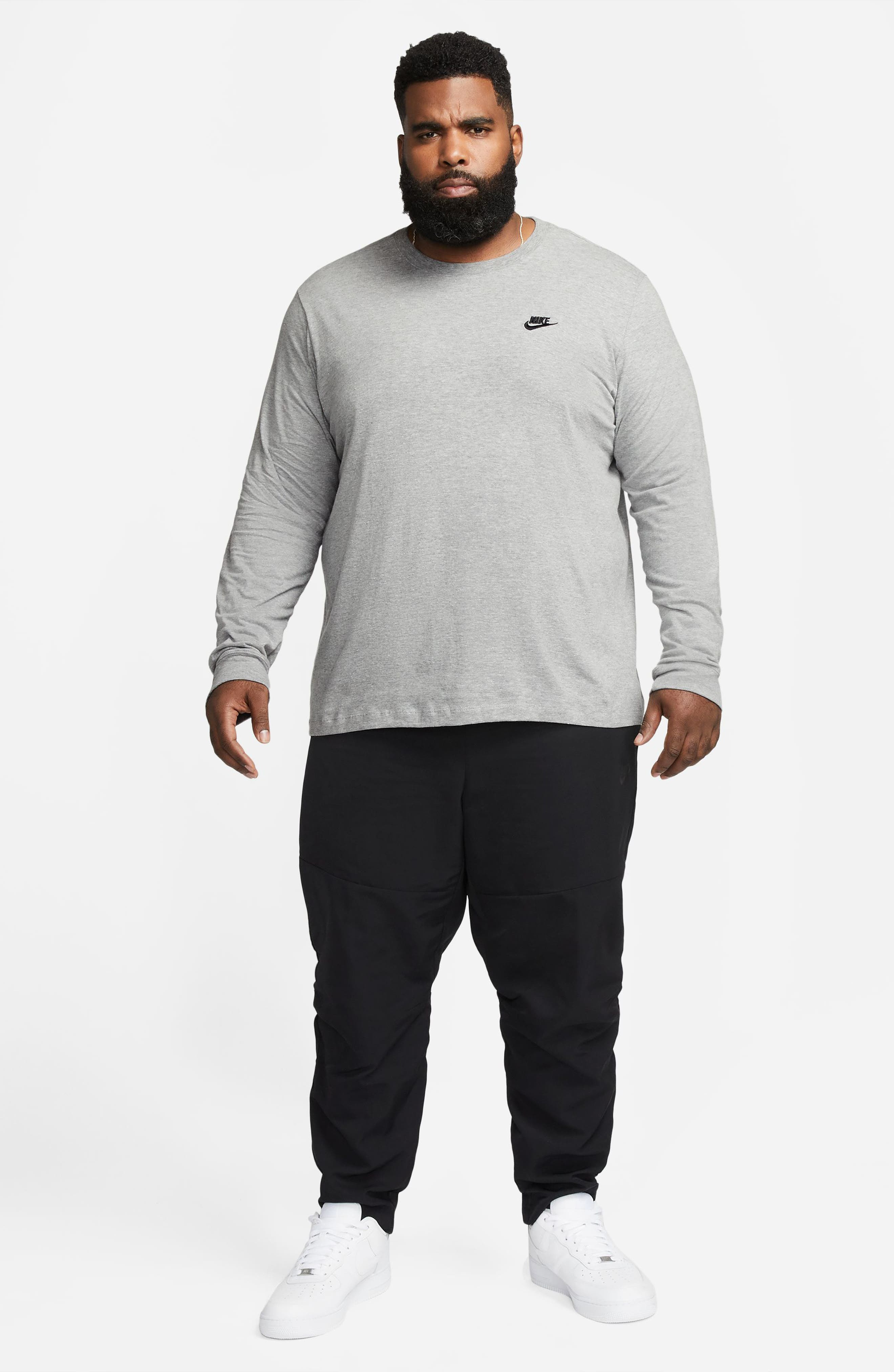 Nike Sportswear Club Long Sleeve T-Shirt in Heather Grey/Black at Nordstrom - 4