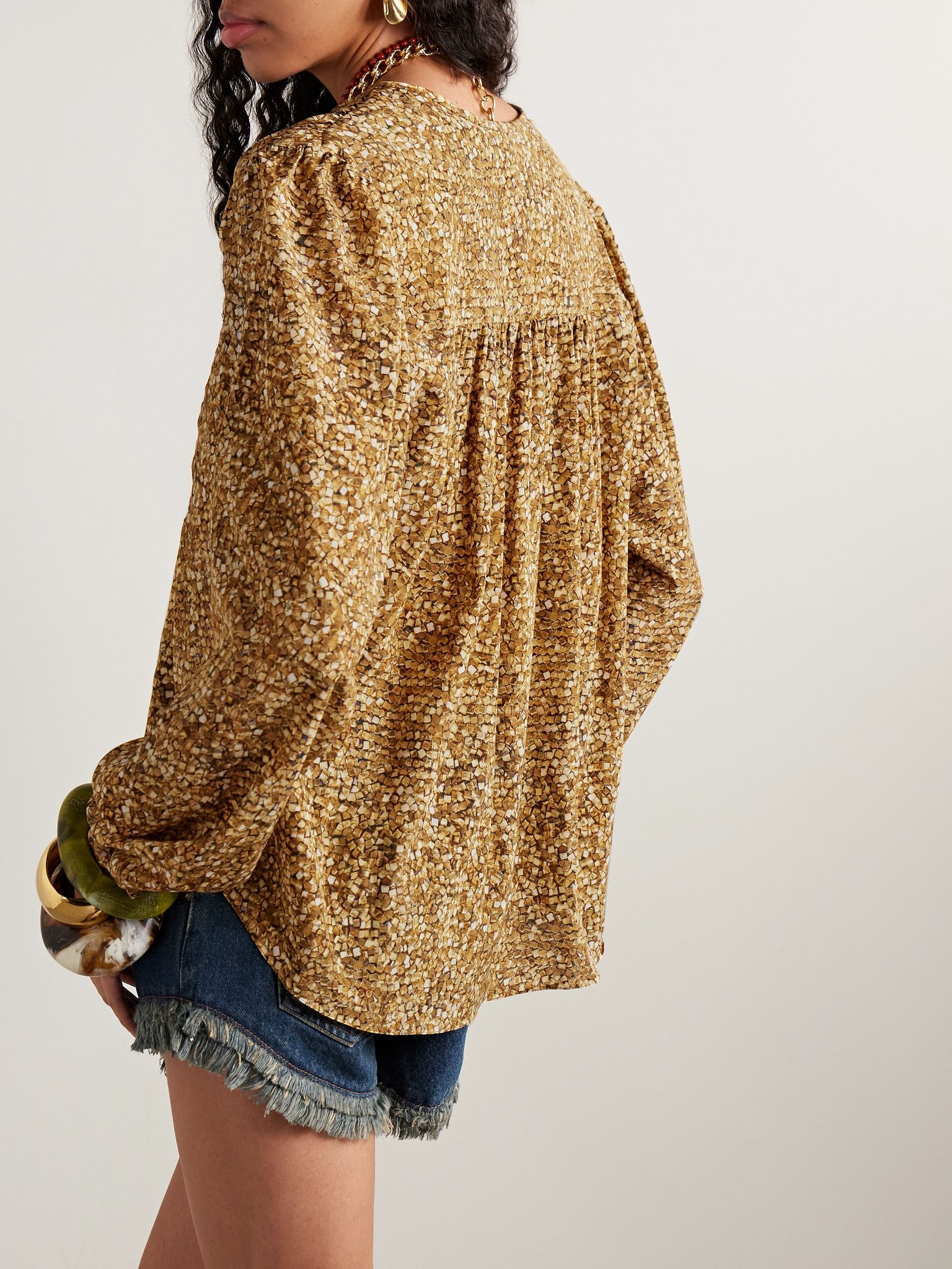 Sally printed stretch-silk crepe de chine blouse Brown - 4