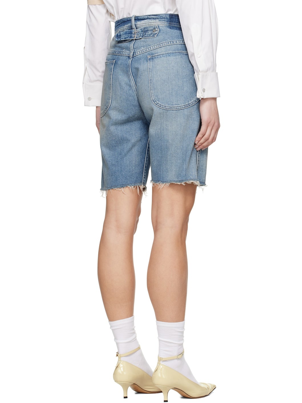 Blue Faded Denim Shorts - 3