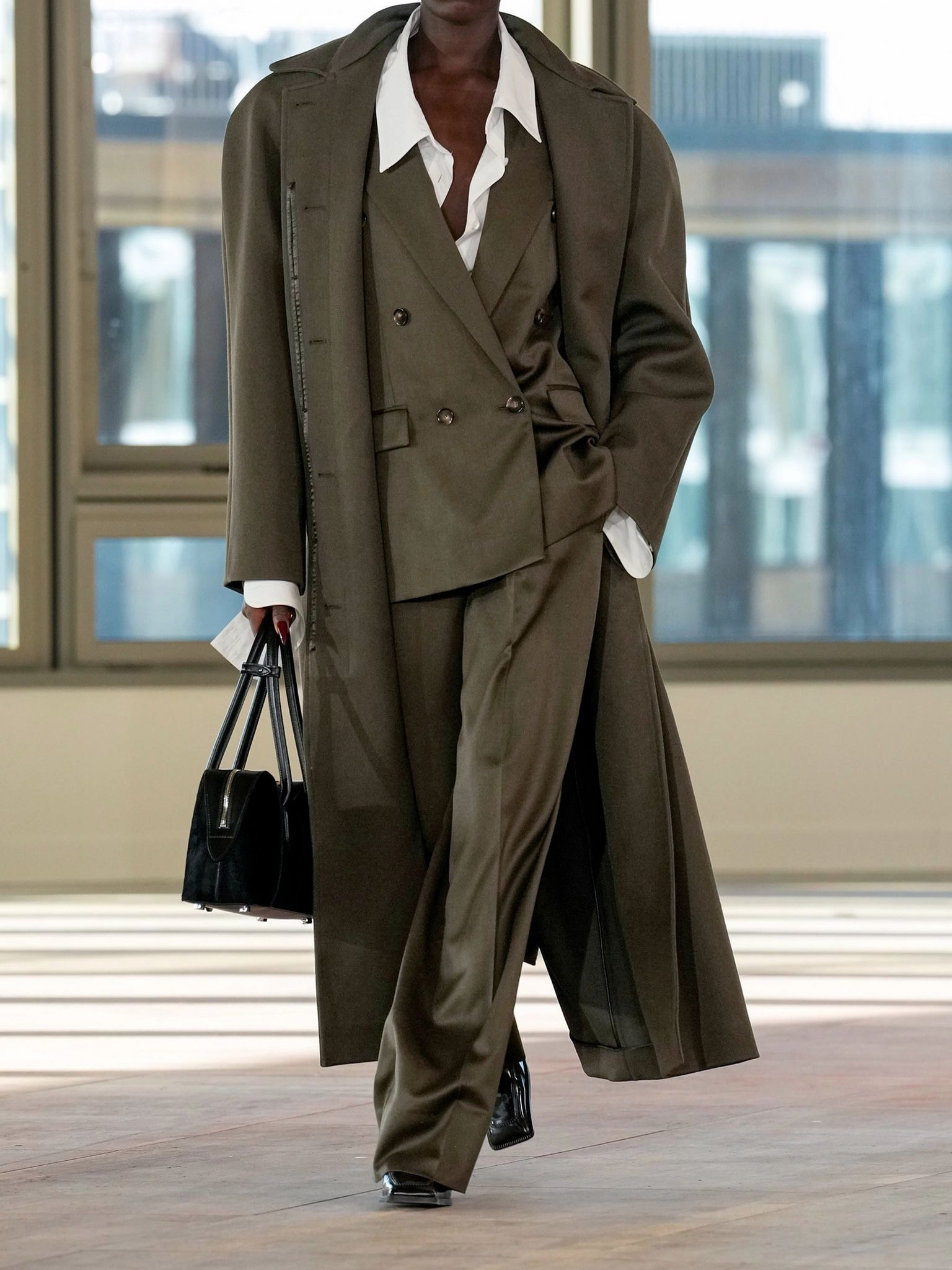 Double-breasted wool-crepe blazer Army green - 5
