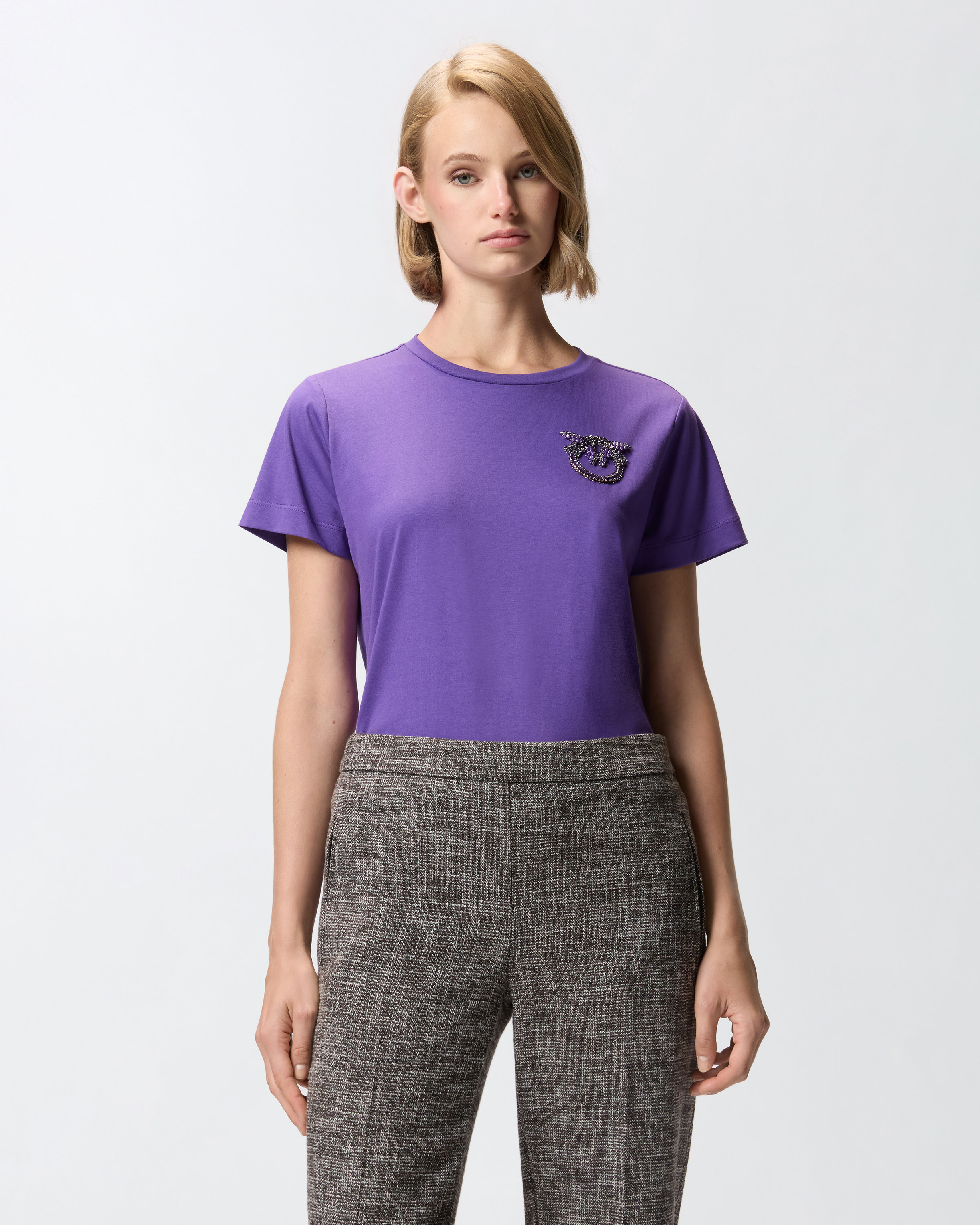 T-SHIRT WITH CRYSTAL-EMBROIDERED LOVE BIRDS LOGO - 2