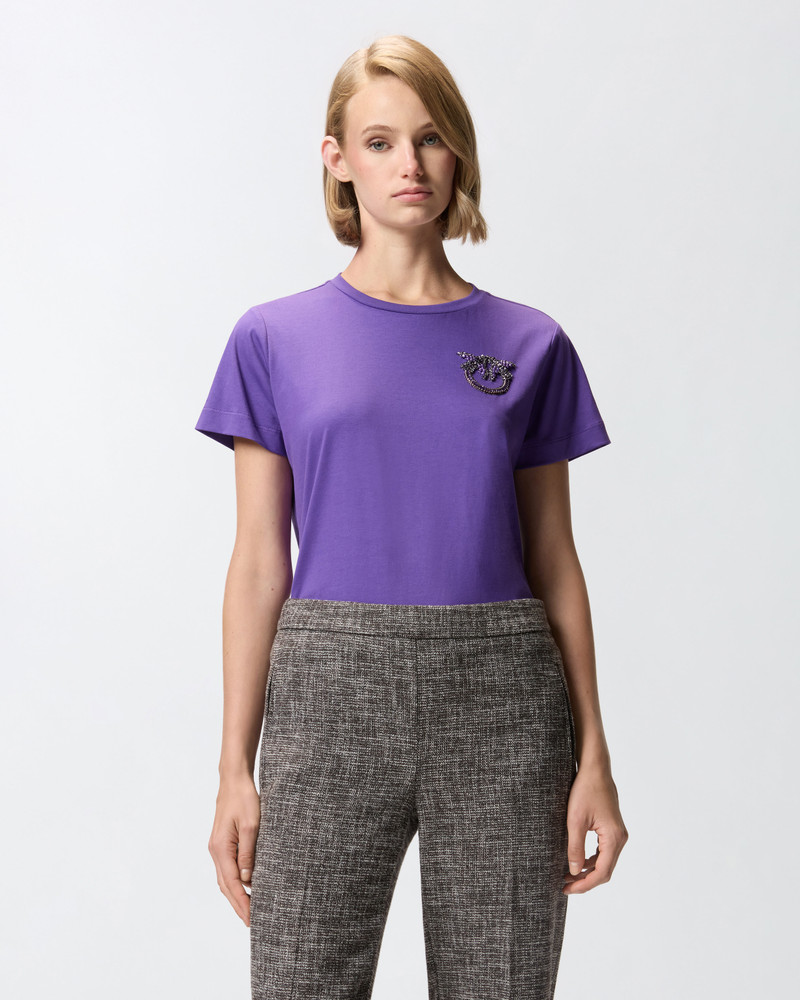 PINKO T-SHIRT WITH CRYSTAL-EMBROIDERED LOVE BIRDS LOGO outlook