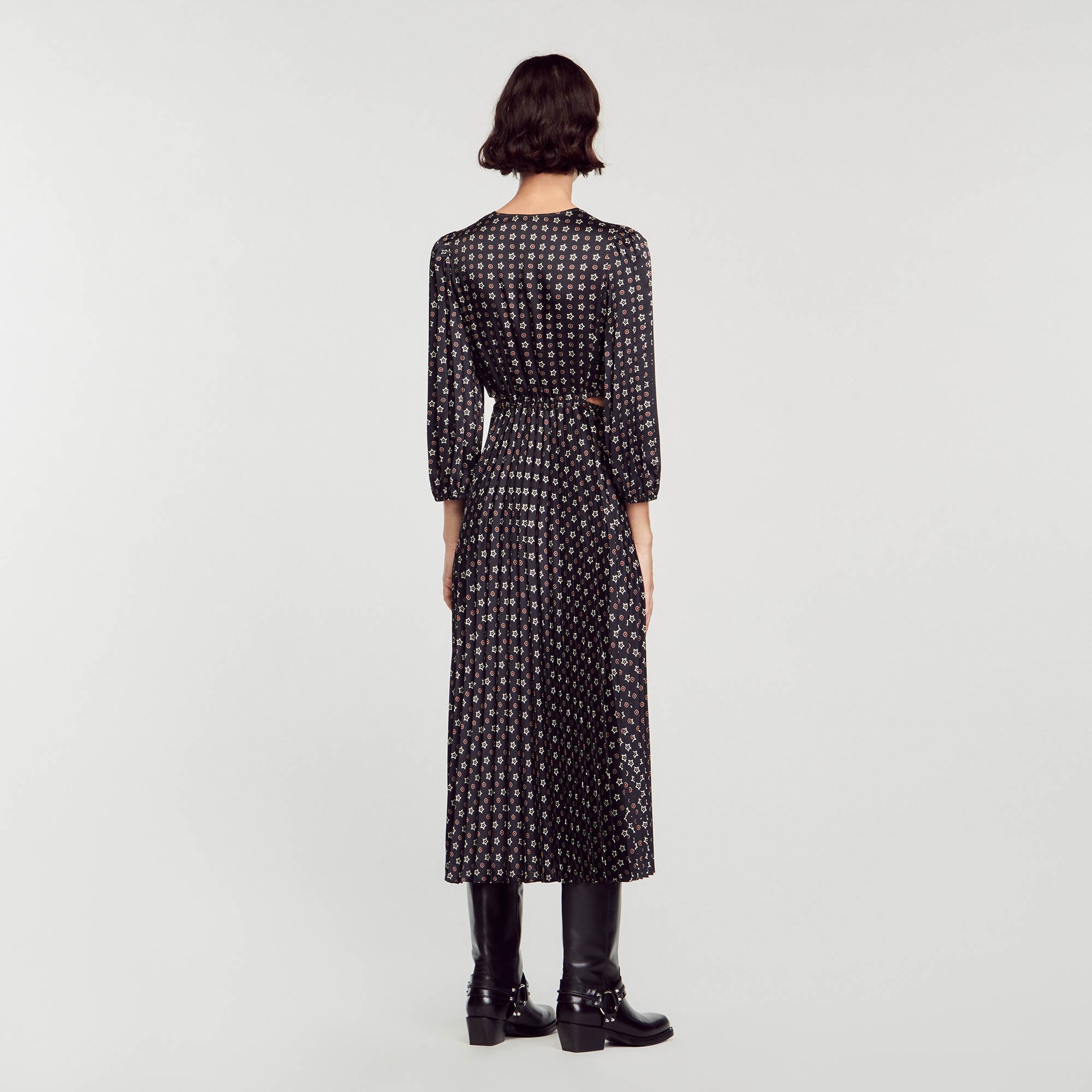 LONG PRINTED DRESS WITH PLEATS - 6