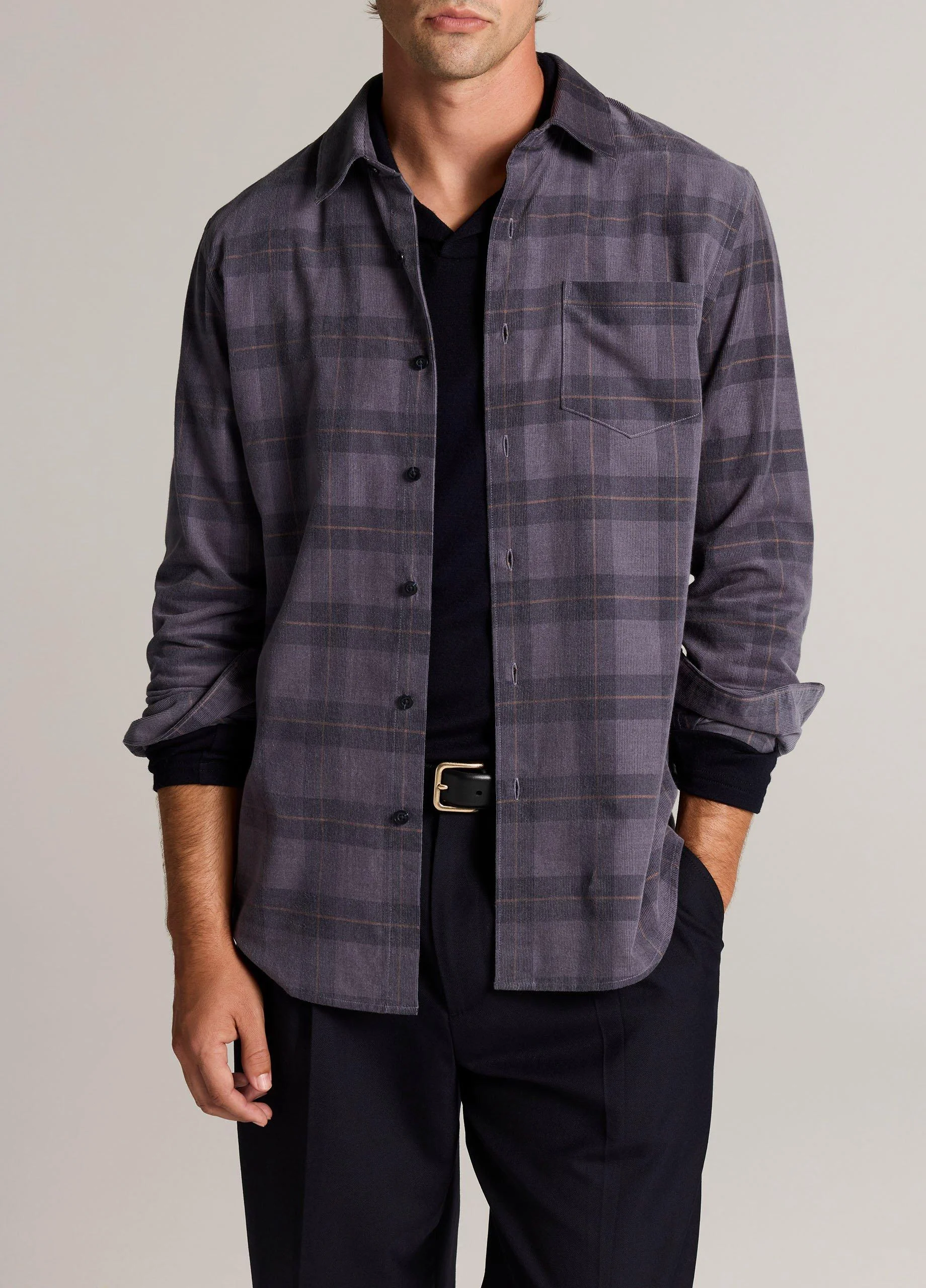 Hamilton Plaid Cotton Corduroy Button-Front Shirt - 1