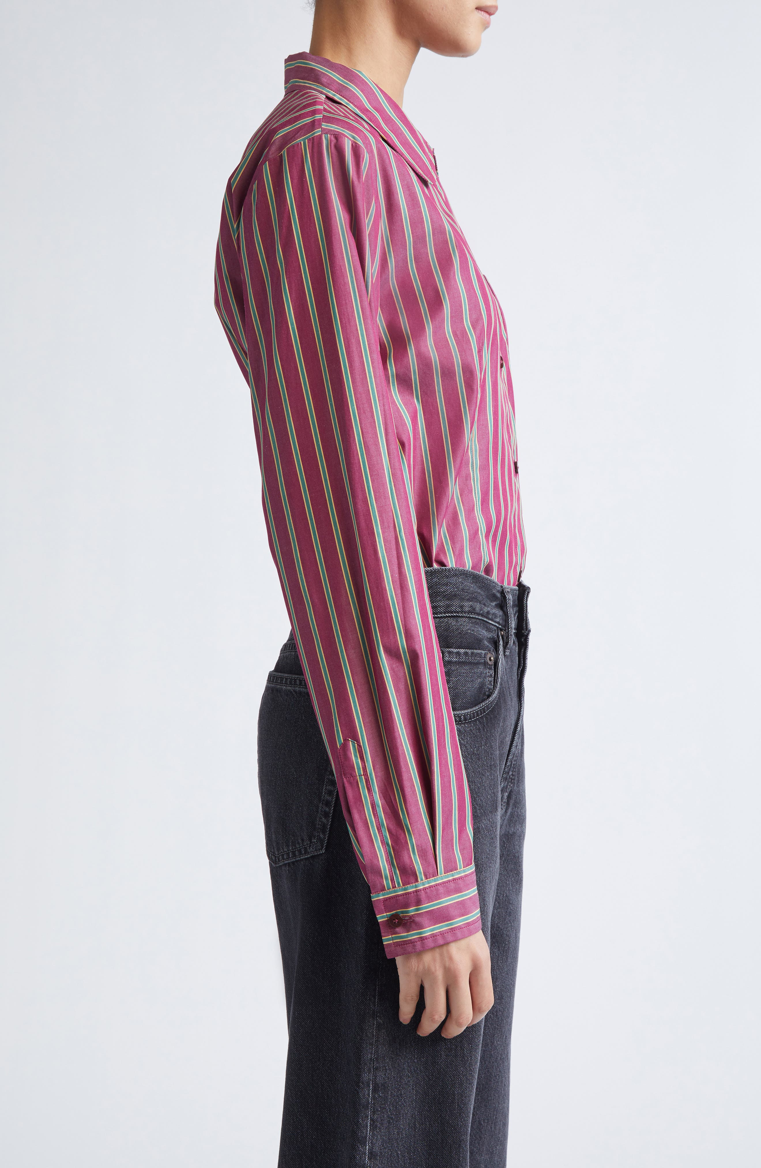 Etro Stripe Cotton Button-Up Shirt in Multicolor Bordeaux Base at Nordstrom - 3