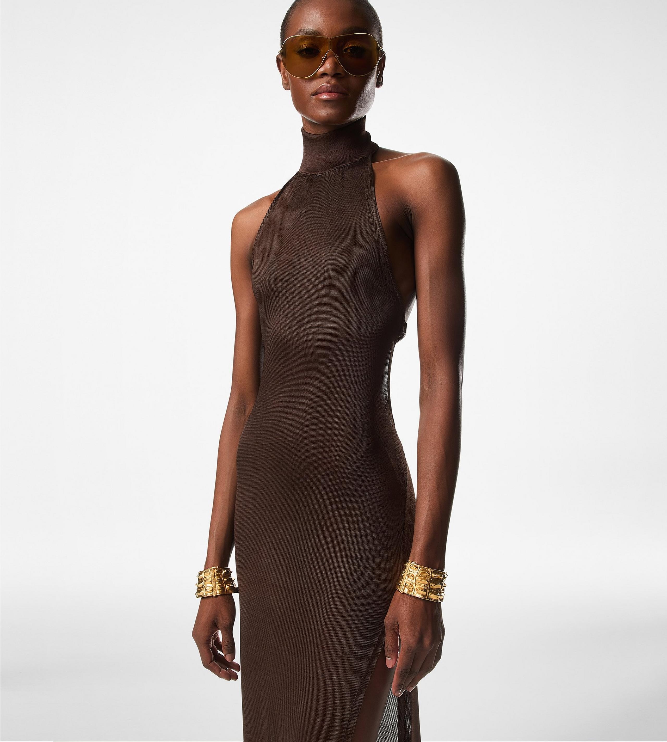 TOM FORD JERSEY HALTERNECK KNIT EVENING DRESS | REVERSIBLE