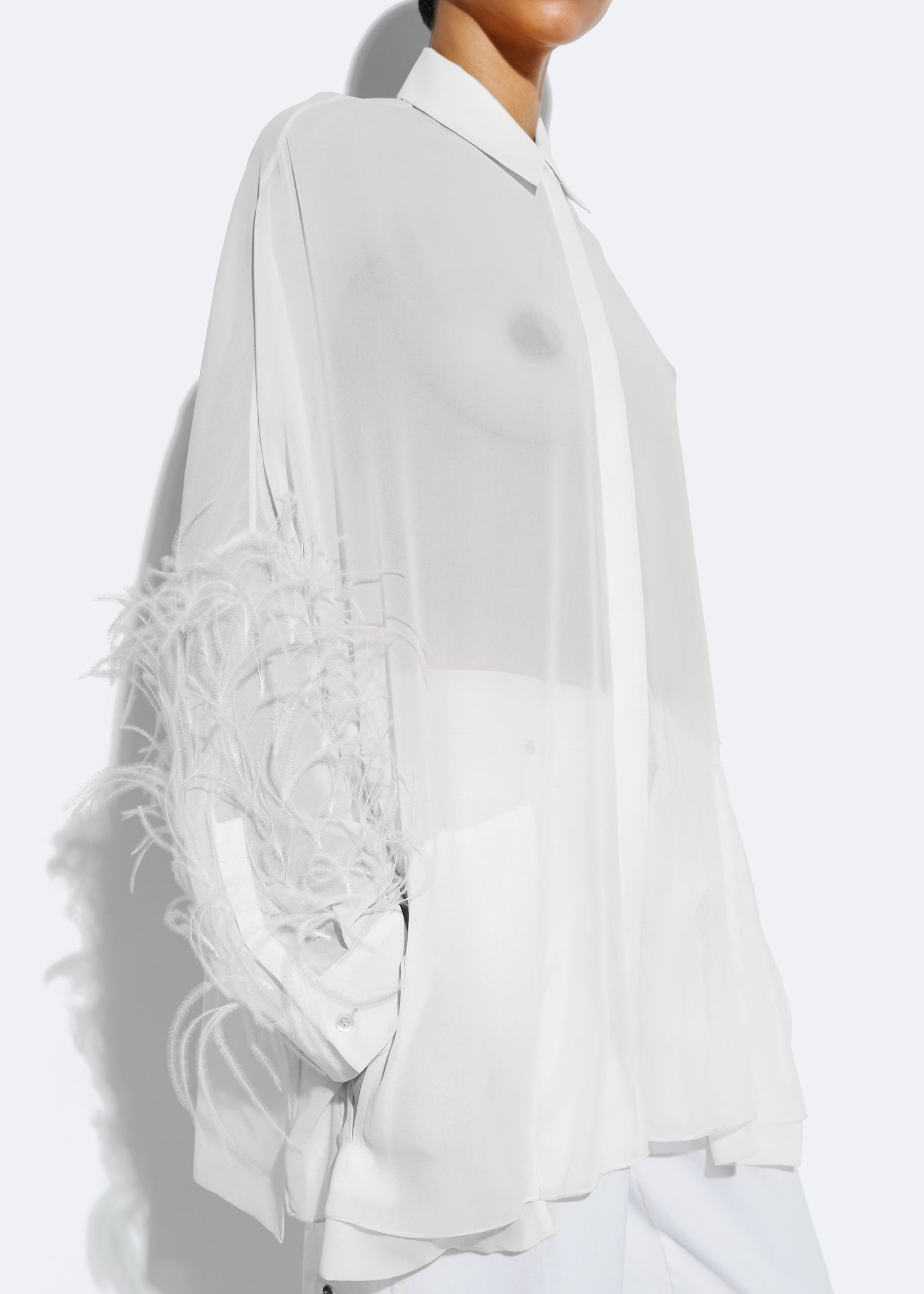 Georgette Oversized Shirt With Feathers - 4