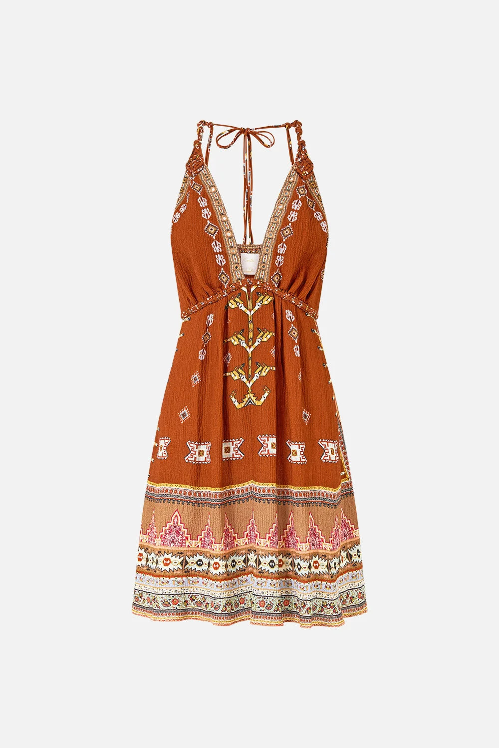 SHORT FLARED DRESS WITH MACRAME DETAIL - 1