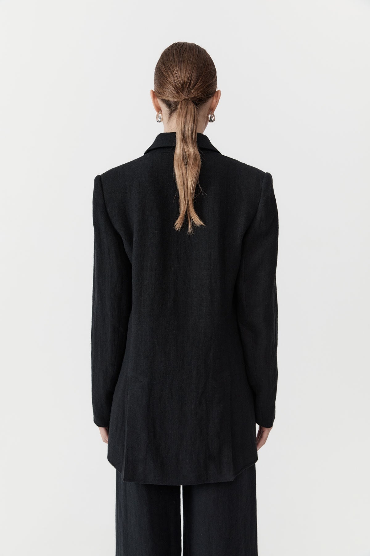 Linen Split Sleeve Blazer - Black - 6