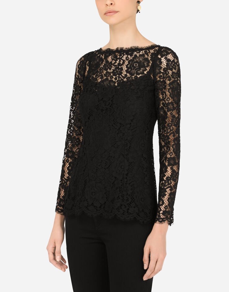 Long-sleeved cordonetto lace top - 4