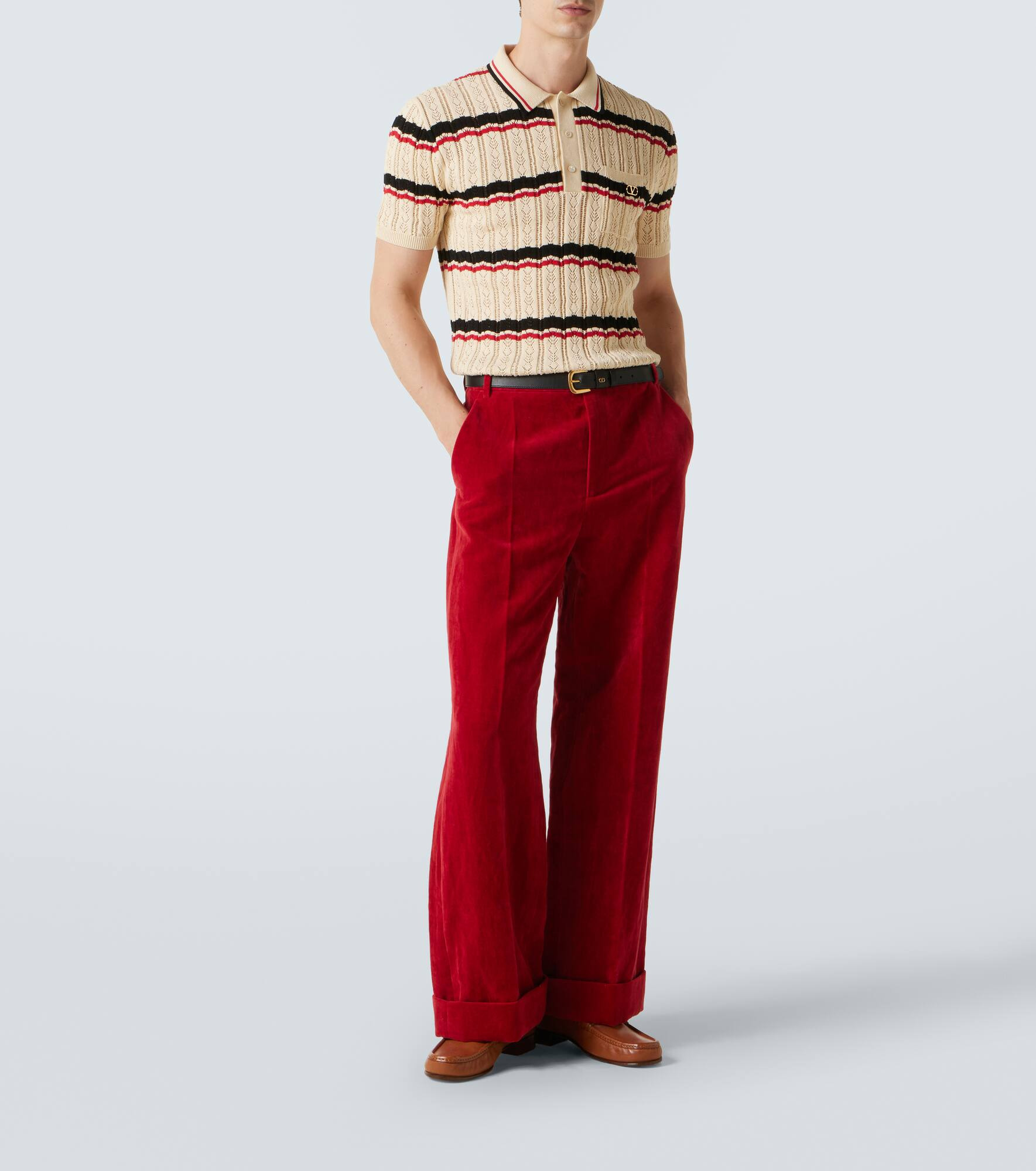 VLogo pointelle striped cotton polo shirt - 2