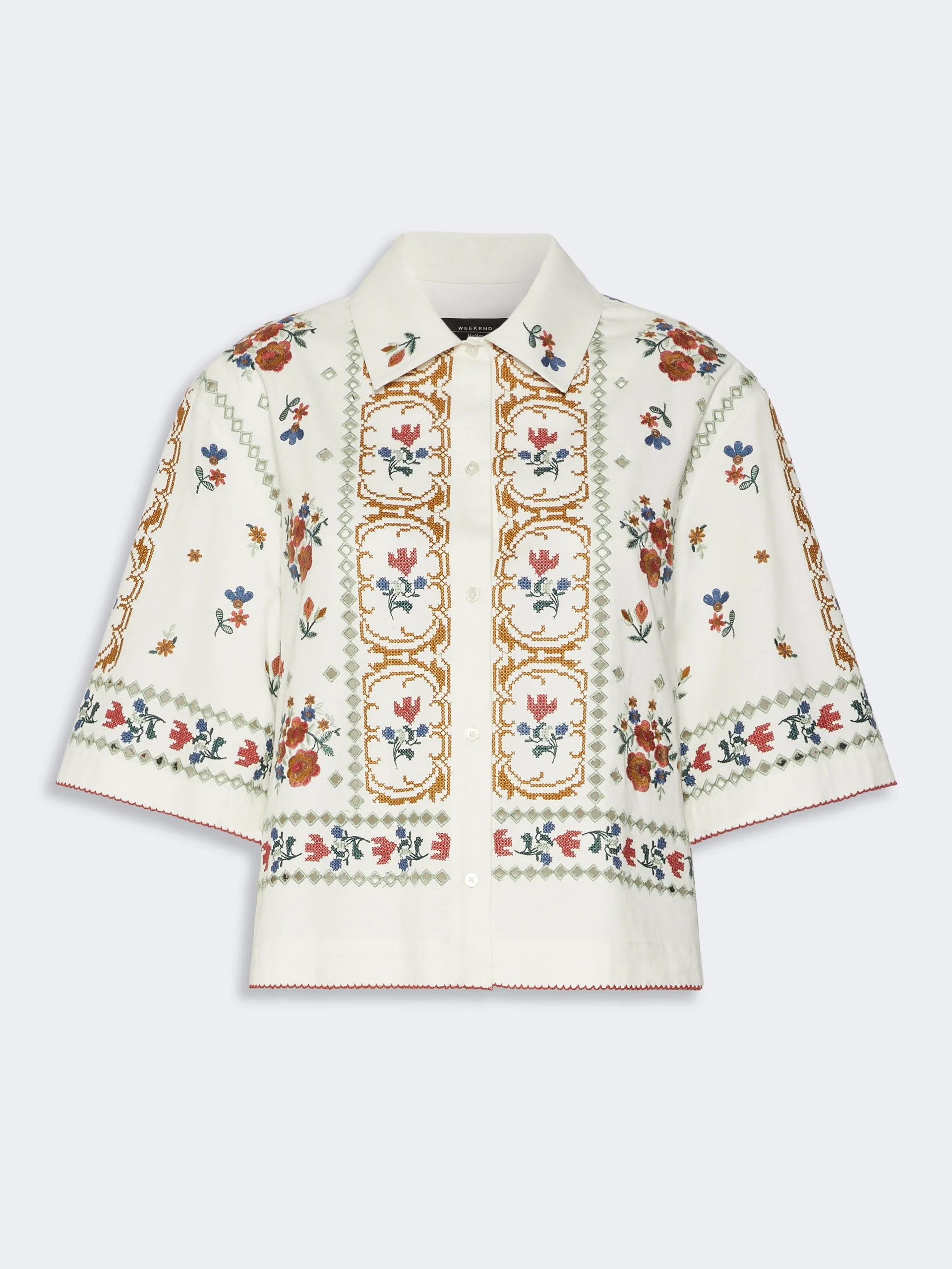 FARSA Embroidered cotton jacket - WHITE - 1